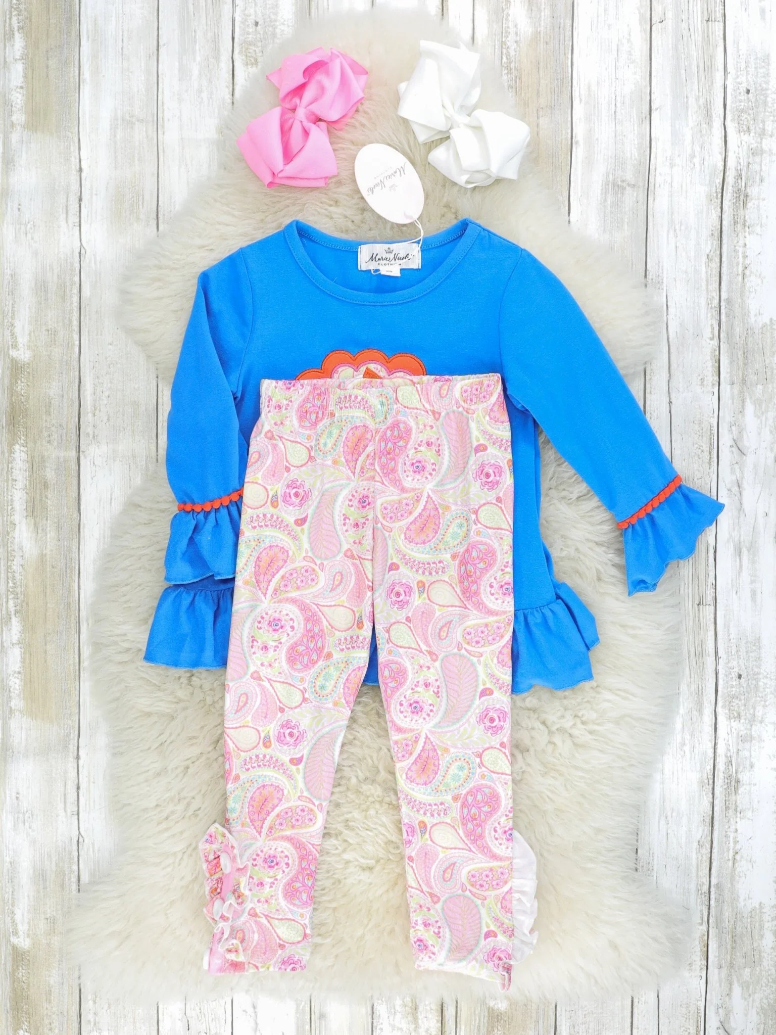 Blue & Pink Paisley Turkey Ruffle Outfit - Image 2
