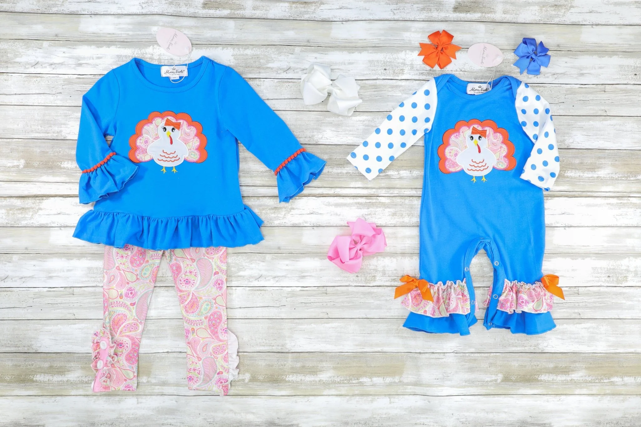 Blue & Pink Paisley Turkey Ruffle Outfit - Image 3