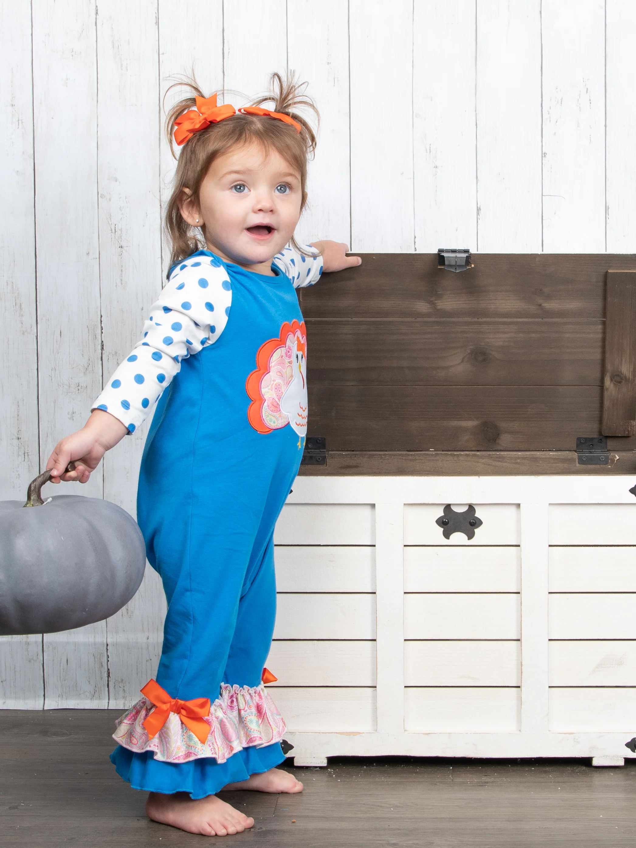 Blue & Pink Paisley Turkey Ruffle Romper - Image 2