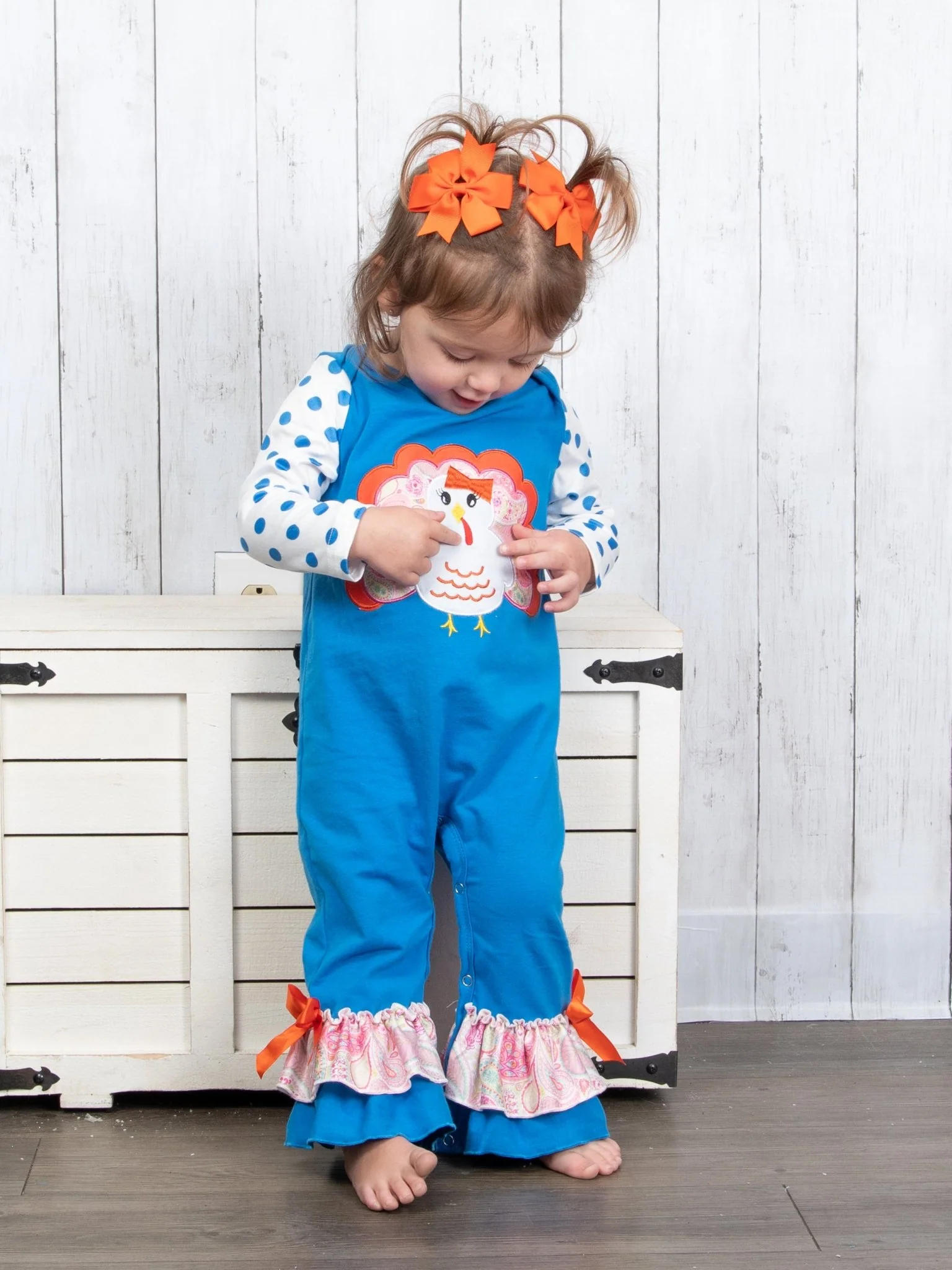 Blue & Pink Paisley Turkey Ruffle Romper - Image 3