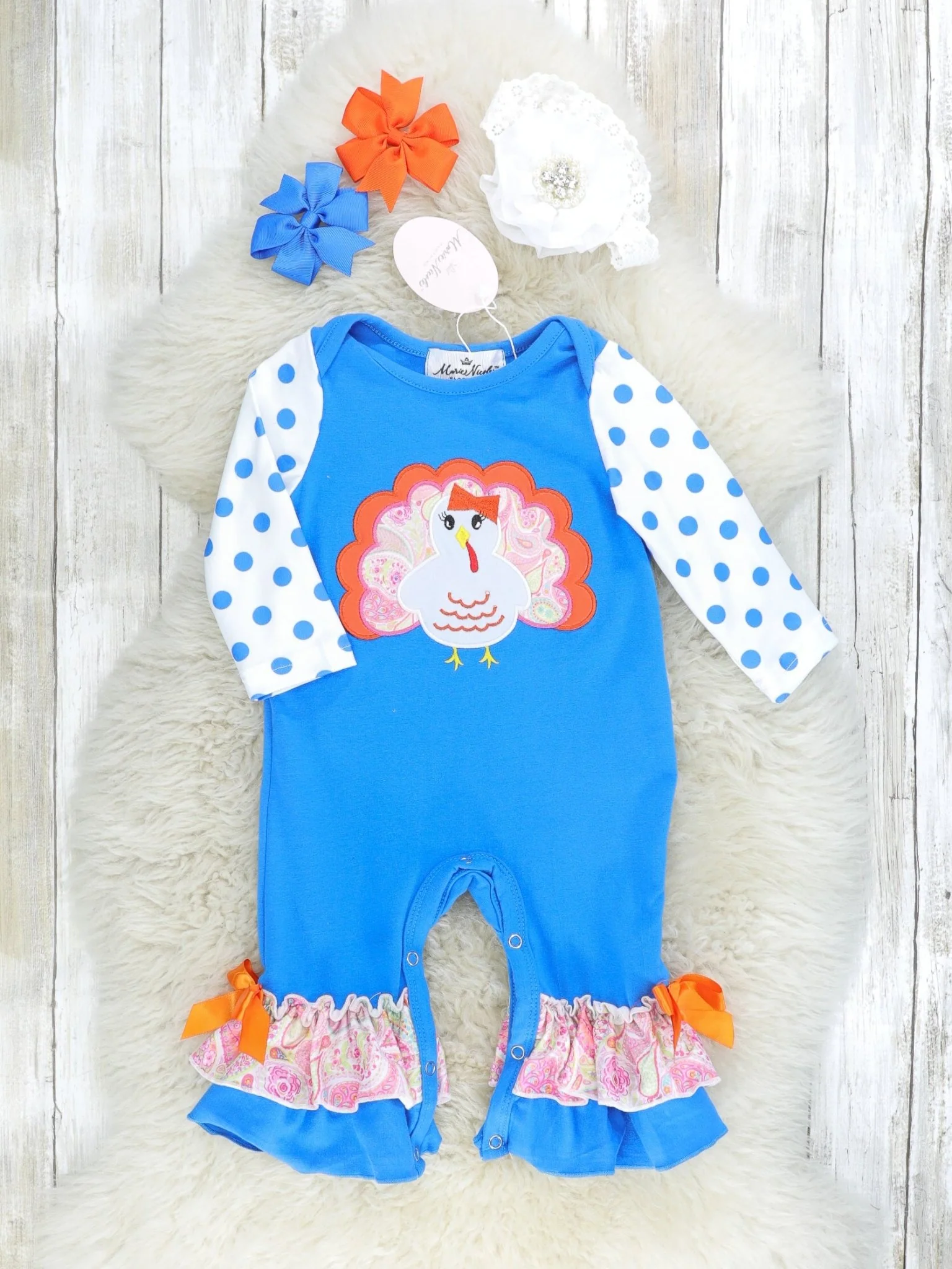 Blue & Pink Paisley Turkey Ruffle Romper - Image 4