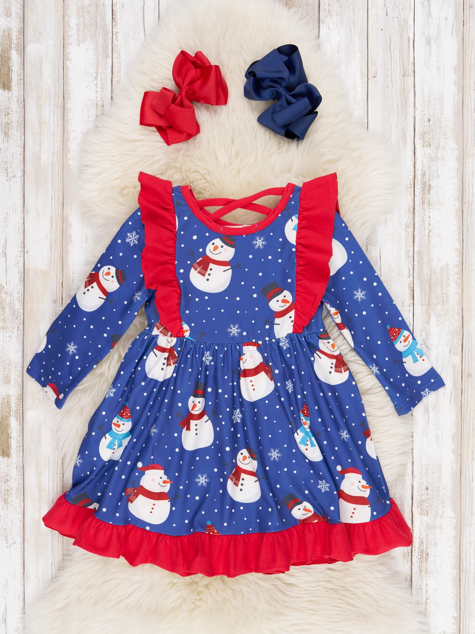 Blue & Red Snowman Ruffle Dress - Image 2