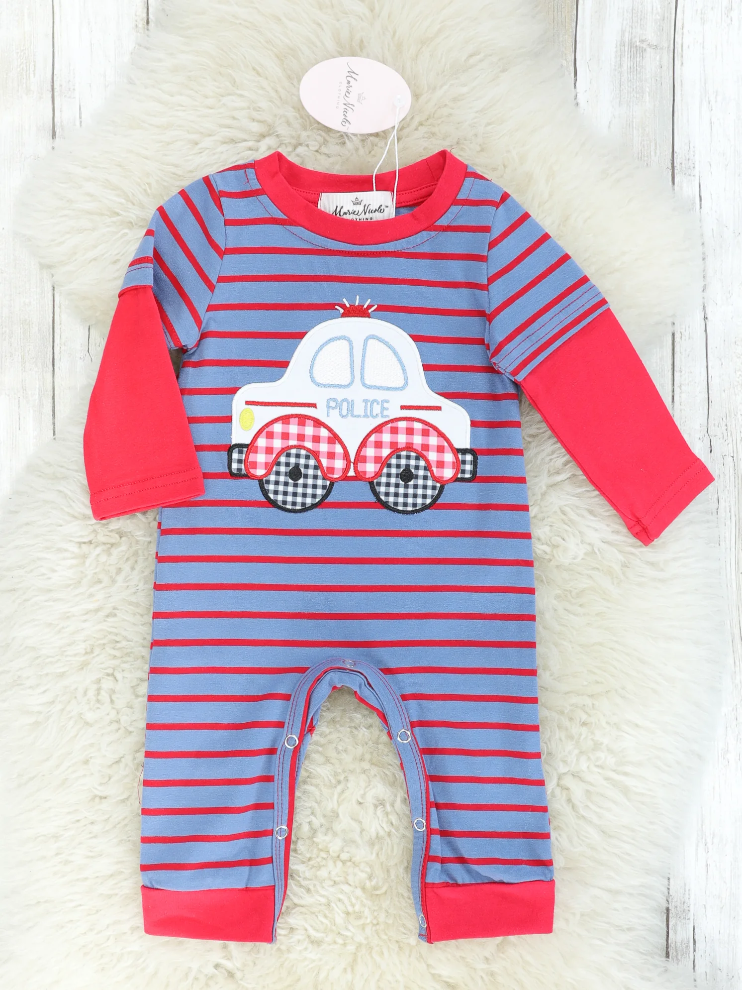 Blue & Red Striped Police Car Romper