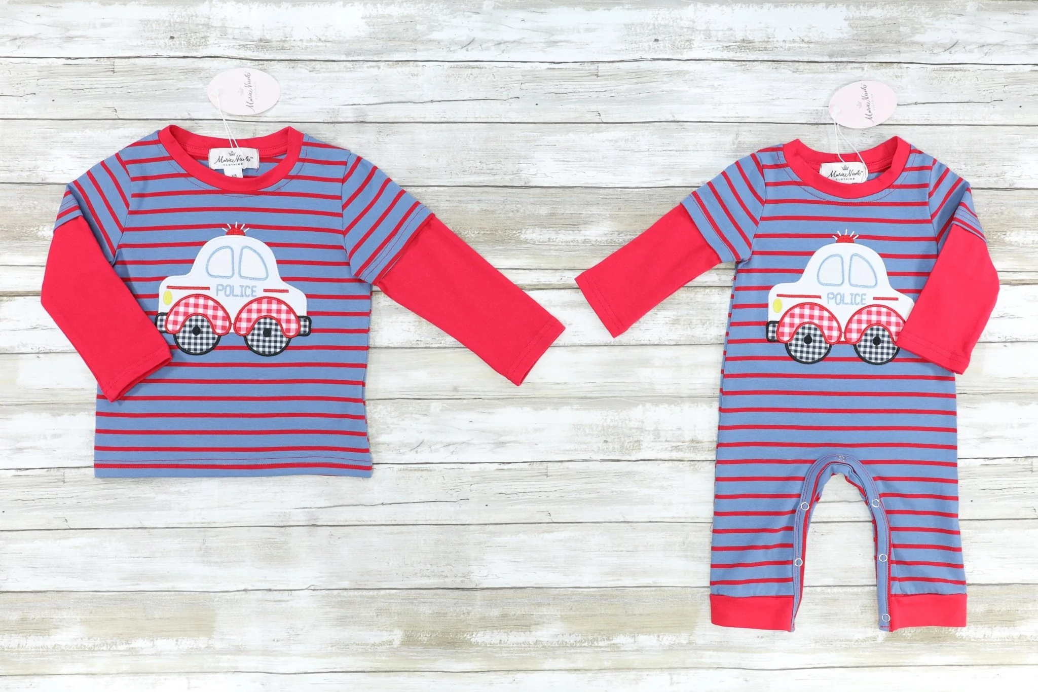 Blue & Red Striped Police Car Romper - Image 2