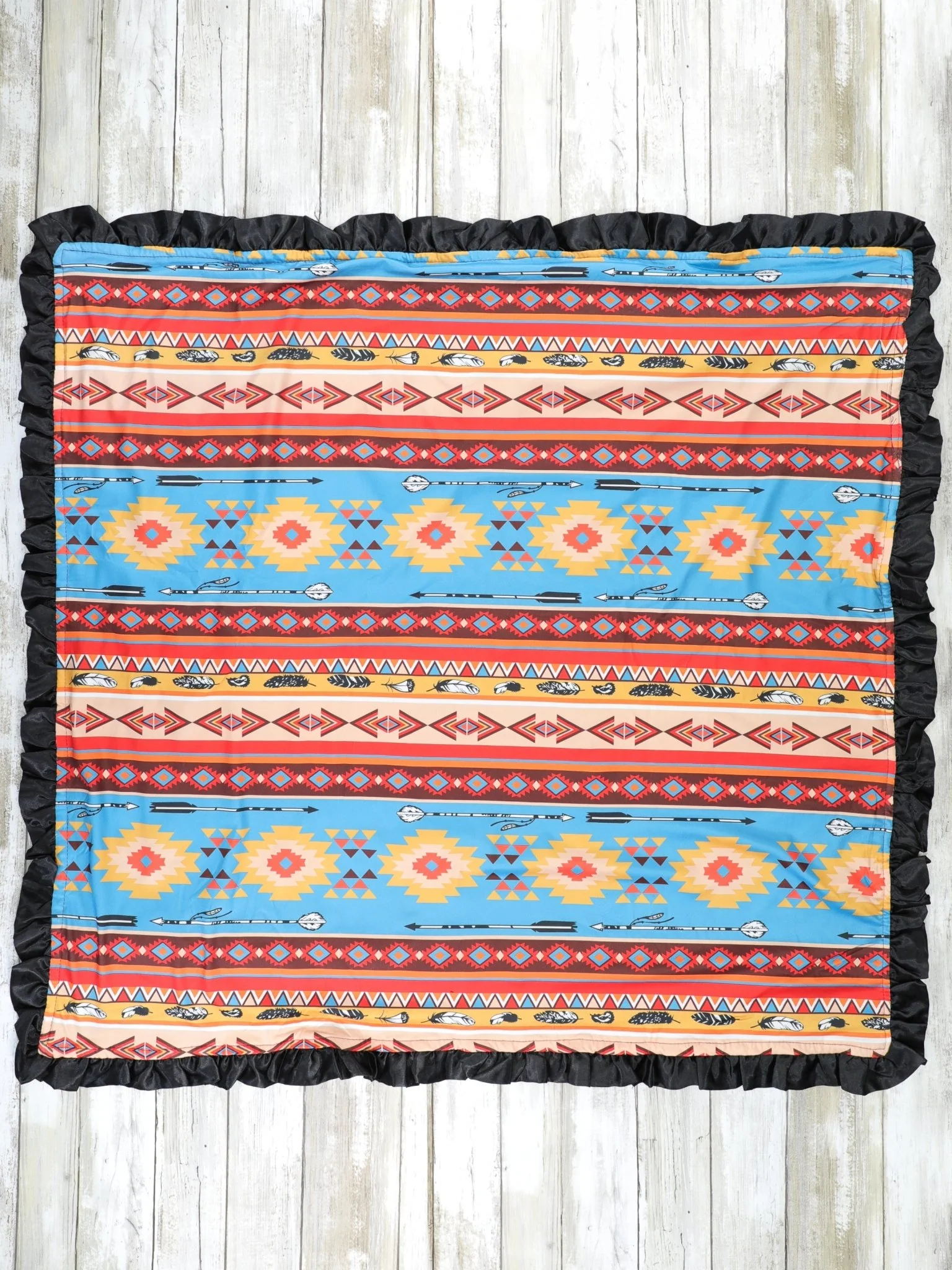 Blue & Red Western Minky Ruffle Blanket