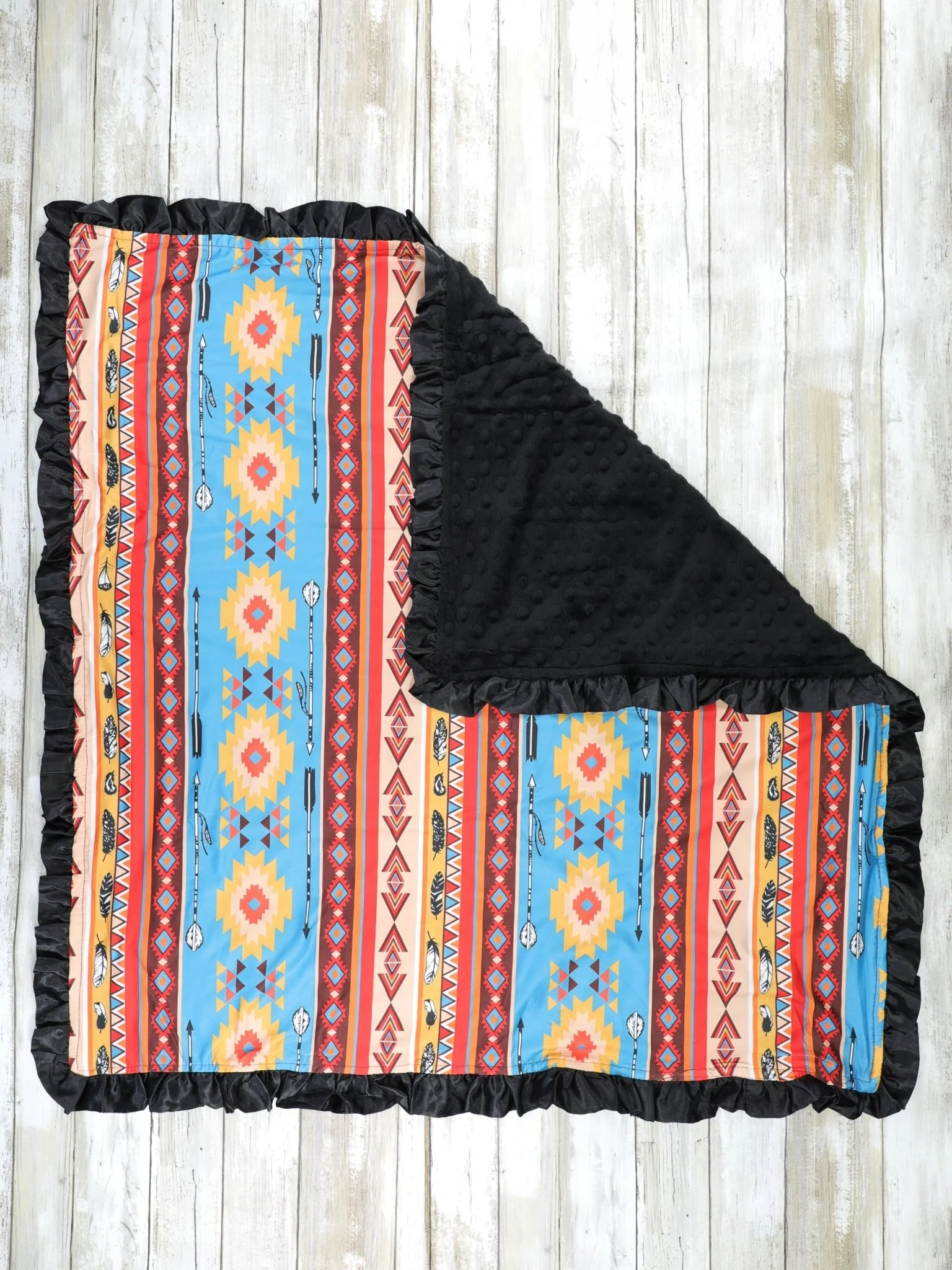 Blue & Red Western Minky Ruffle Blanket - Image 2