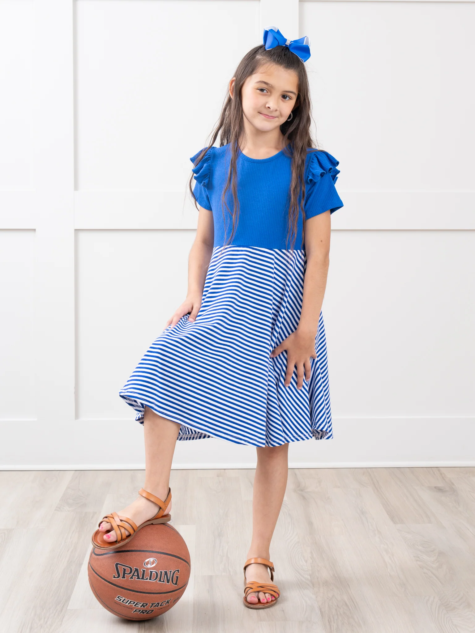 Blue & White Striped Ruffle Dress - Image 2