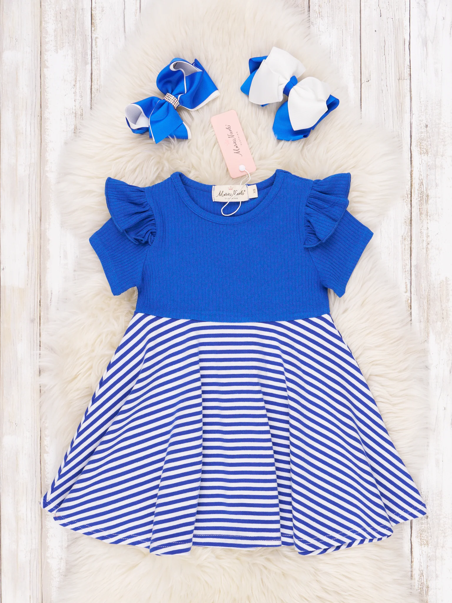 Blue & White Striped Ruffle Dress - Image 3