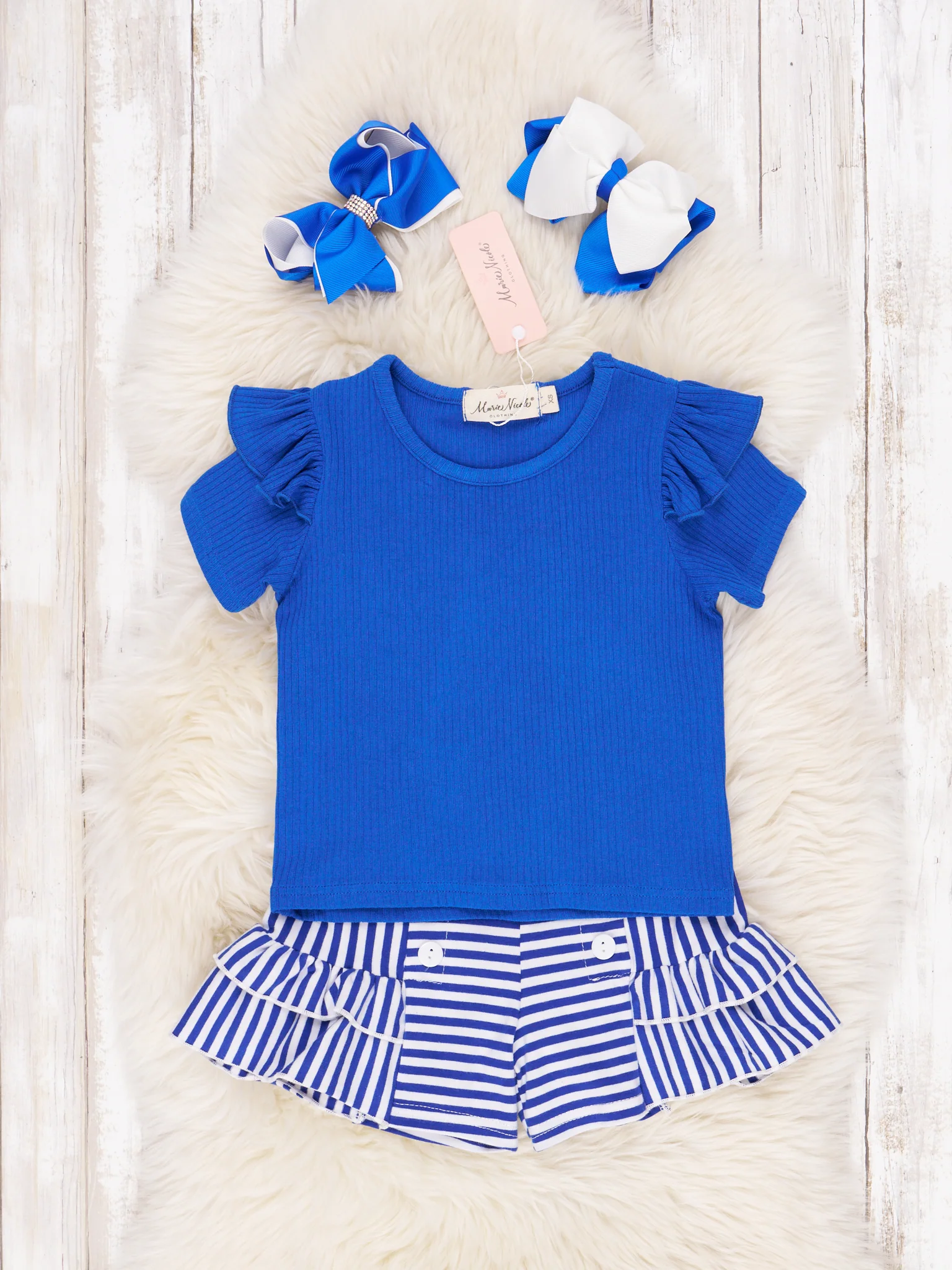 Blue & White Striped Ruffle Outfit - Image 2