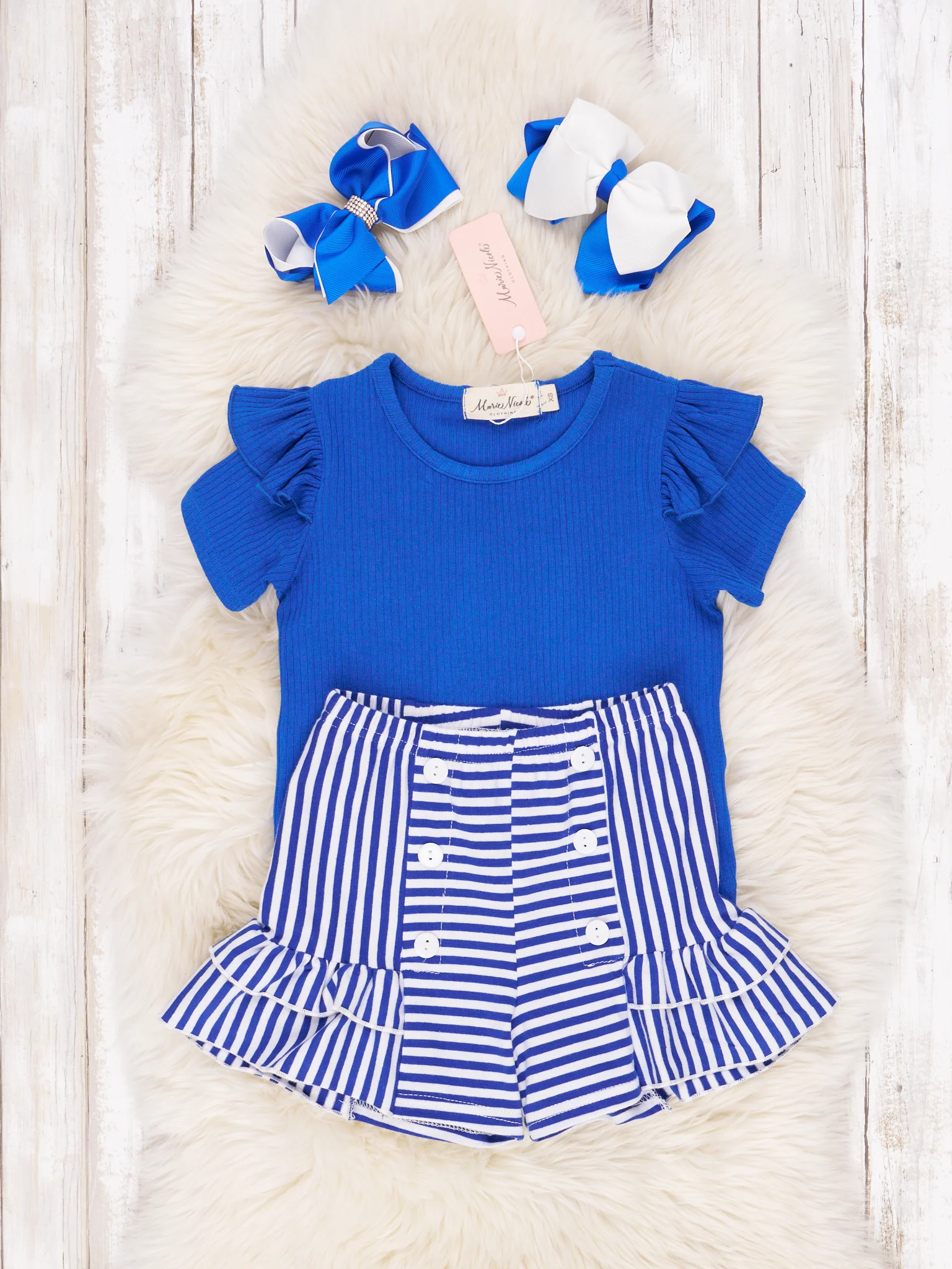 Blue & White Striped Ruffle Outfit - Image 3