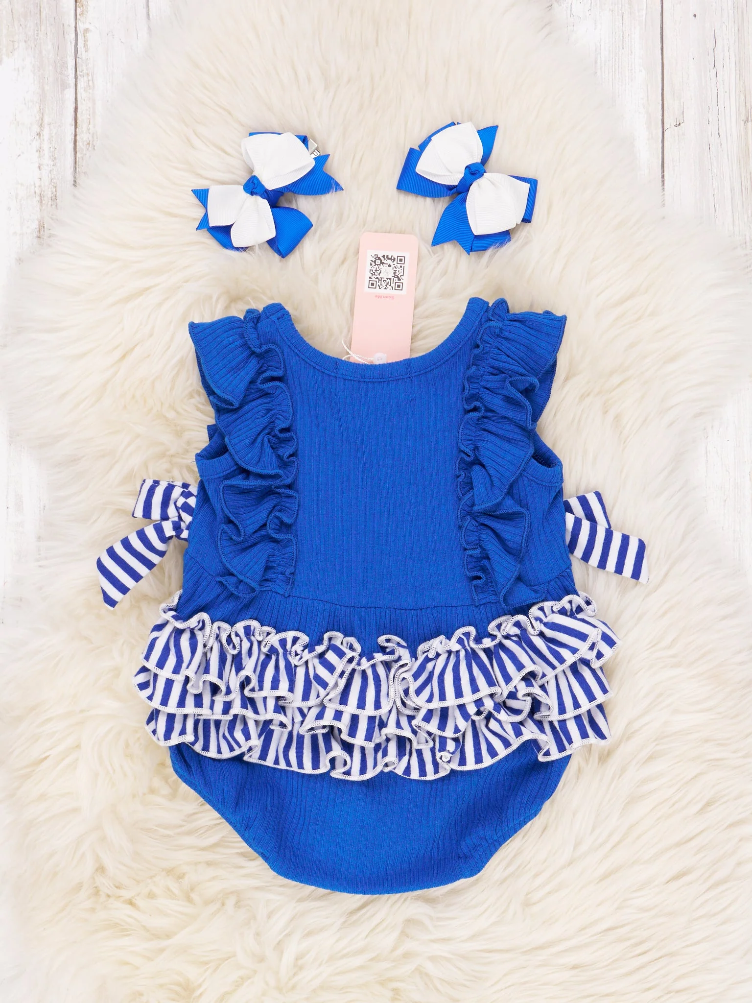 Blue & White Striped Ruffle Romper - Image 3