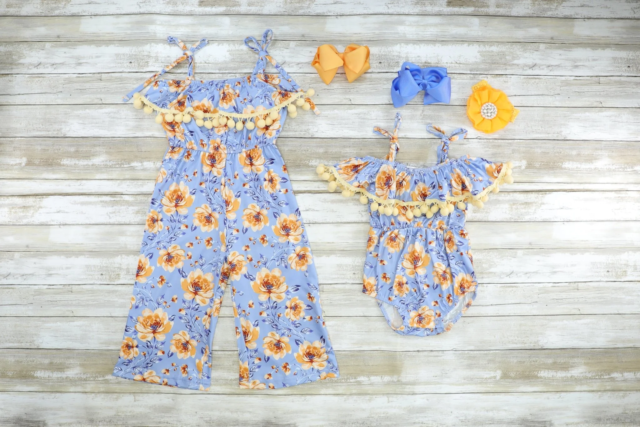 Blue & Yellow Floral Bubble Romper - Image 2