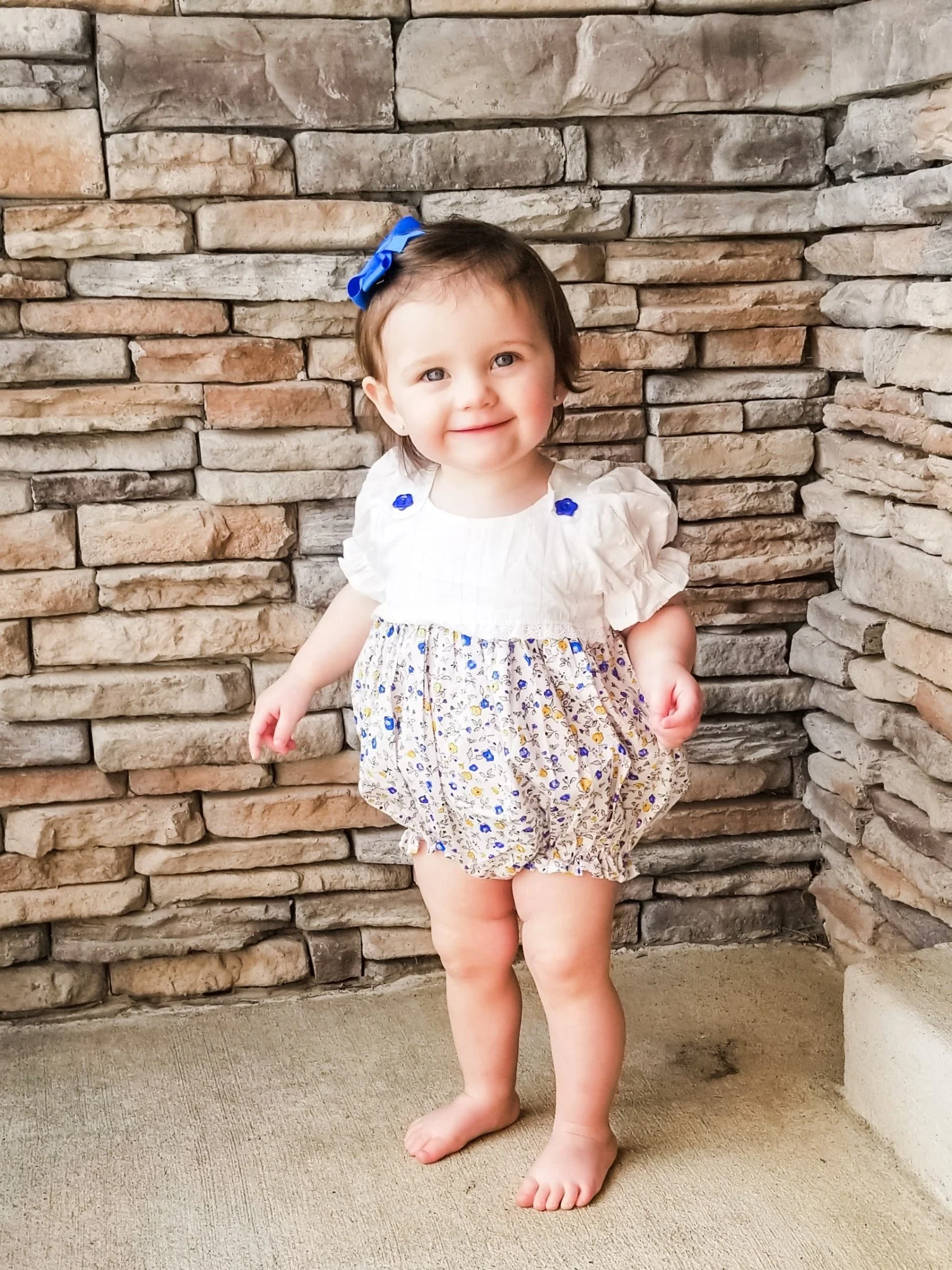 Blue & Yellow Floral Spring Bubble Romper - Image 4