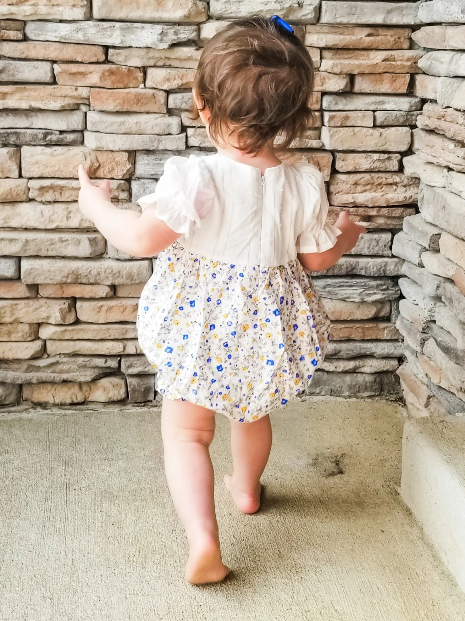 Blue & Yellow Floral Spring Bubble Romper - Image 7