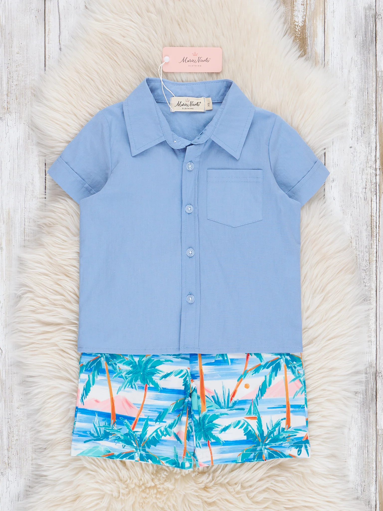 Blue Beach Days Button Up Outfit