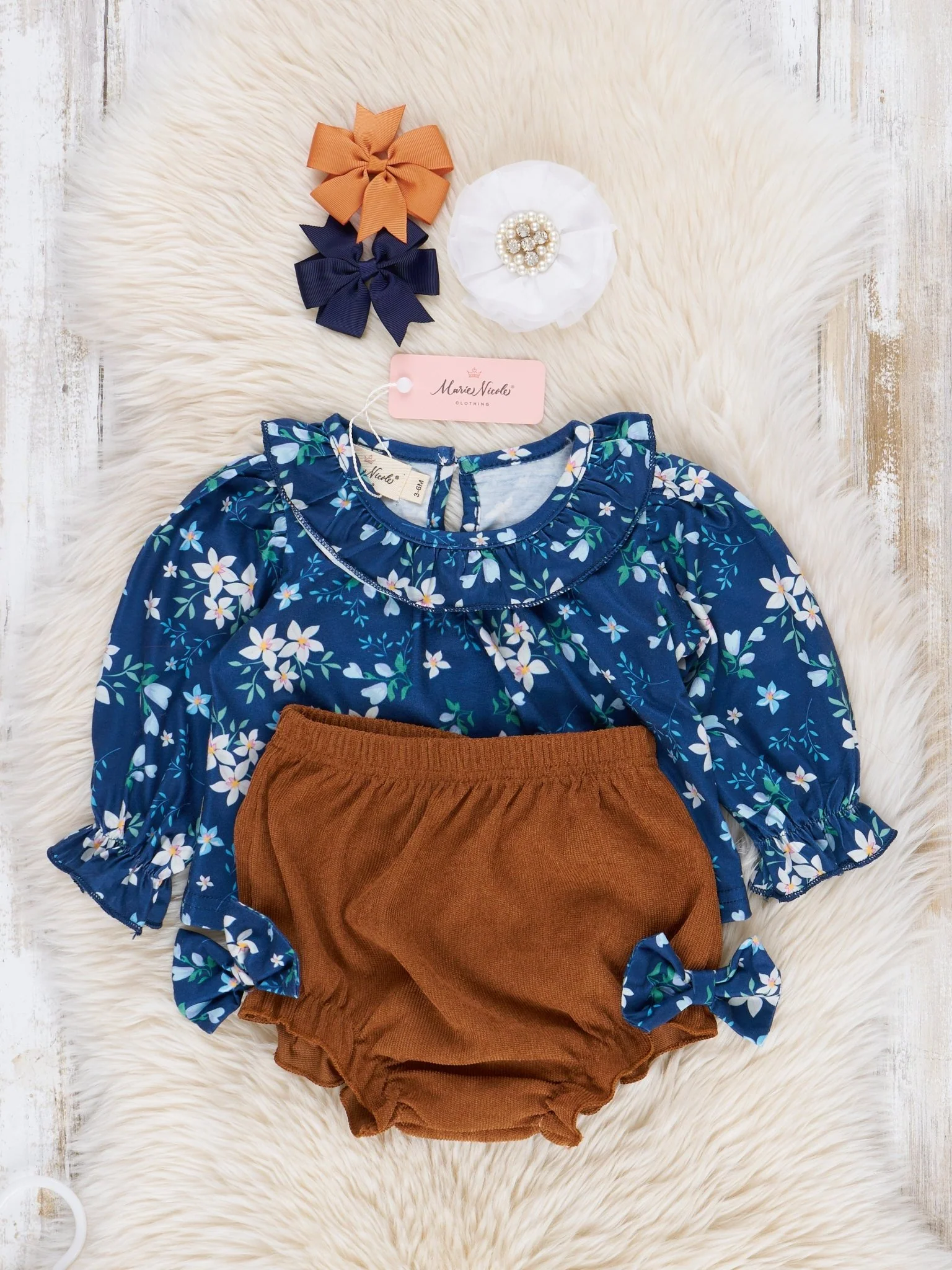Blue Blooms & Corduroy Bloomers Outfit - Image 3