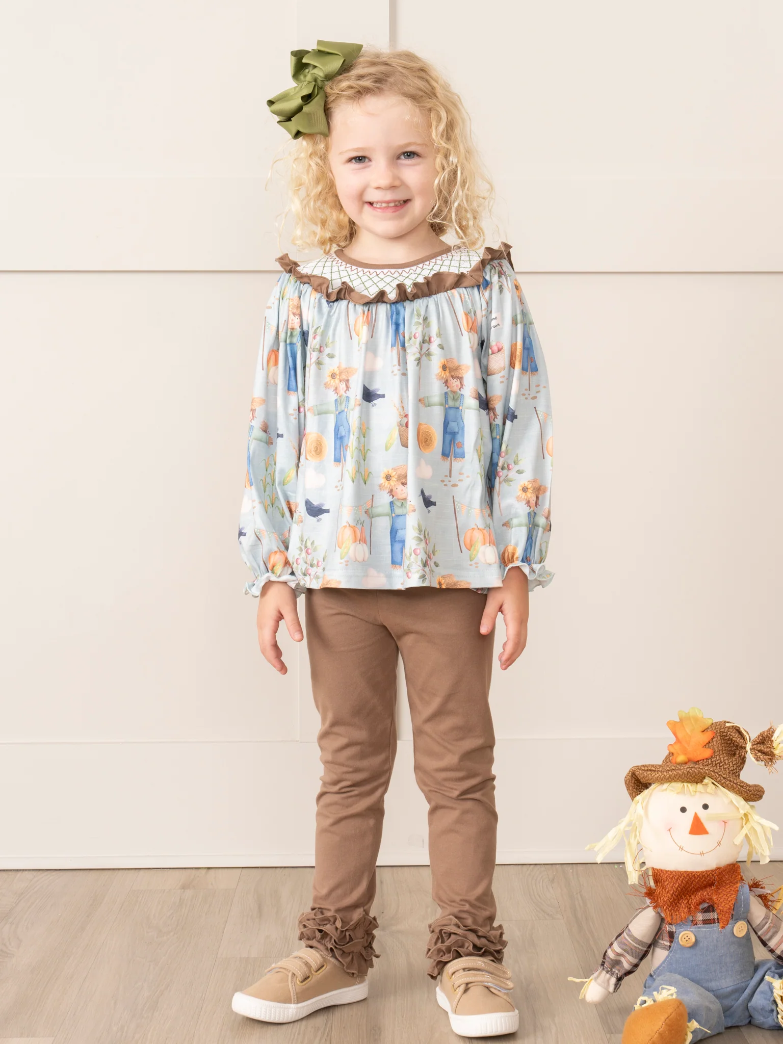 Blue & Brown Smocked Scarecrow Outfit