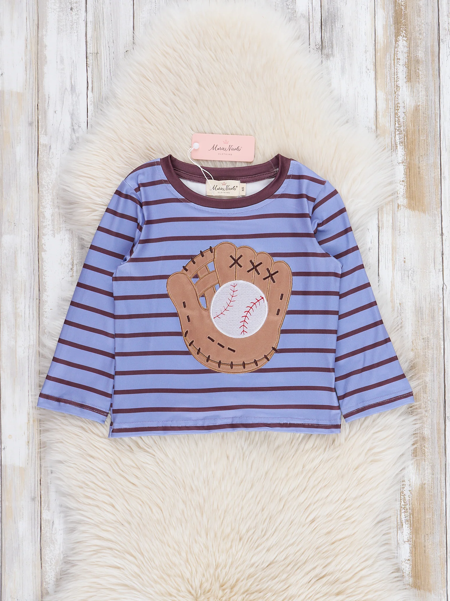 Blue & Brown Striped Baseball Glove Shirt