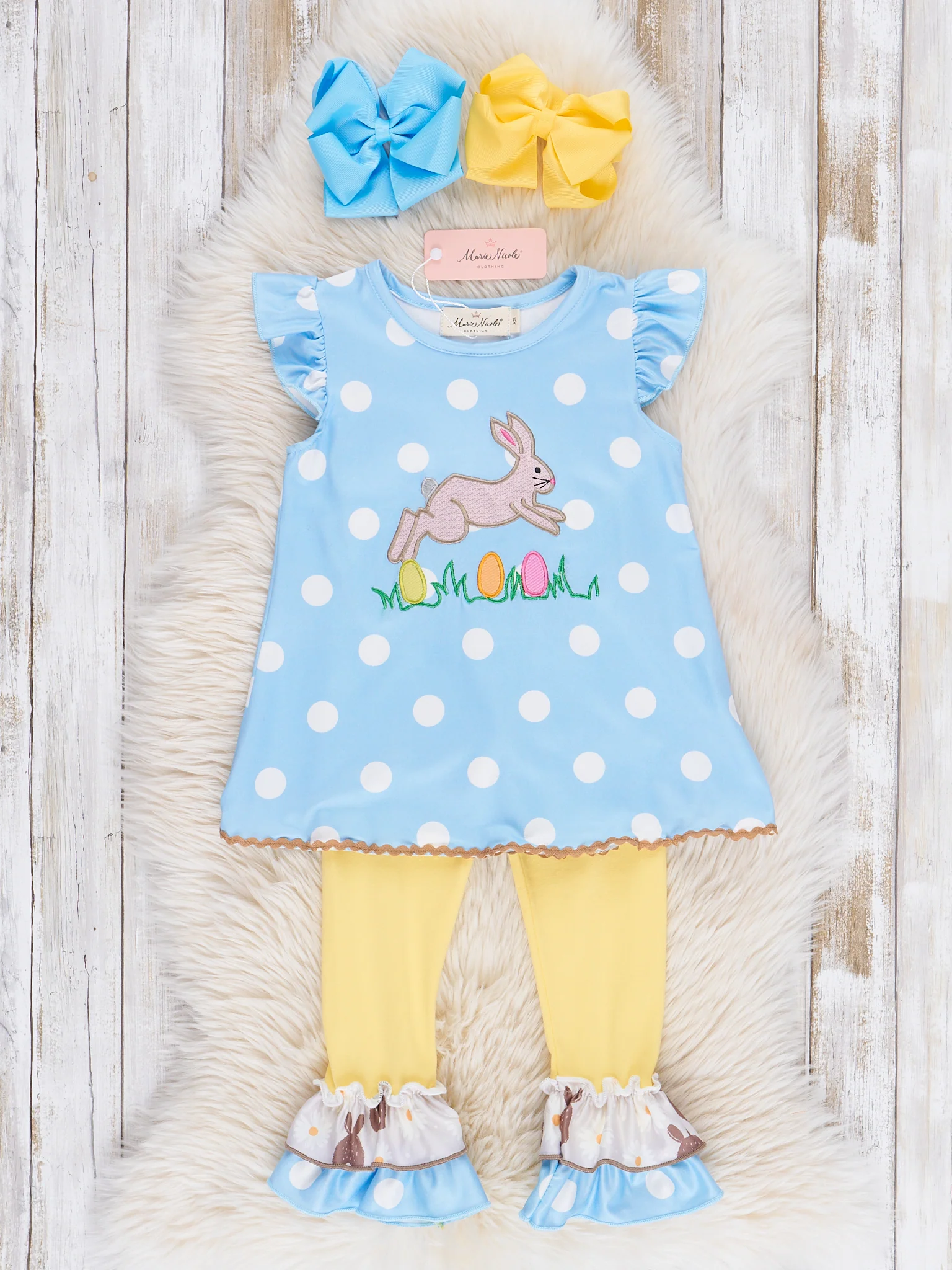 Blue Bunny Hop Polka Dot Ruffle Outfit