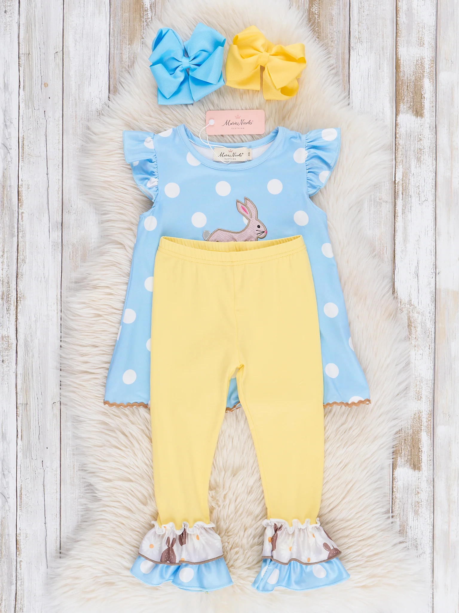 Blue Bunny Hop Polka Dot Ruffle Outfit - Image 2