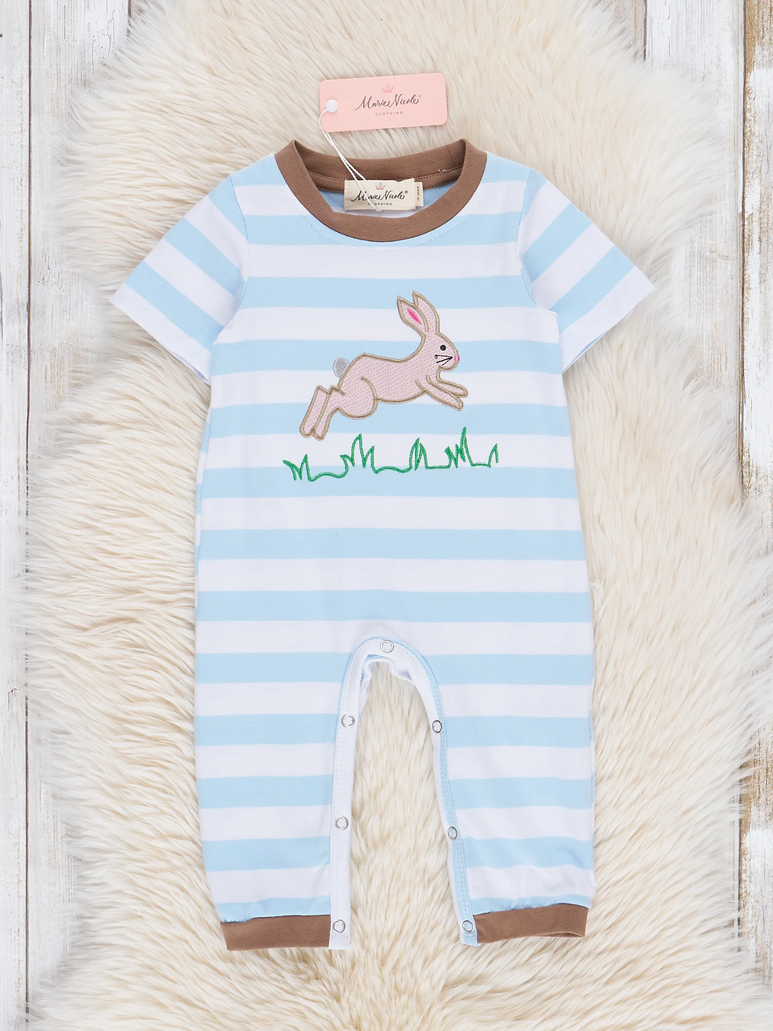 Blue Bunny Hop Striped Romper