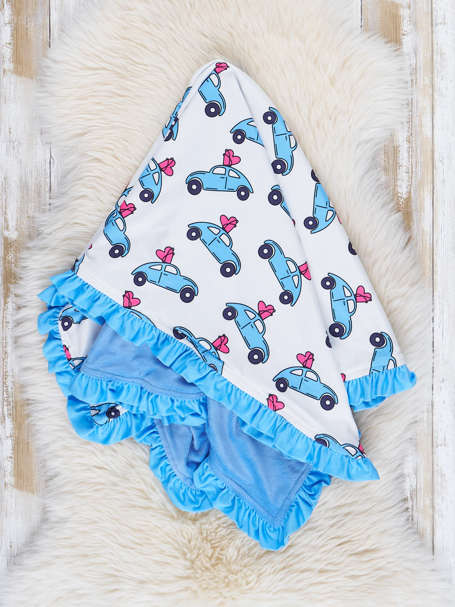 Blue Carry My Heart Ruffle Minky Blanket