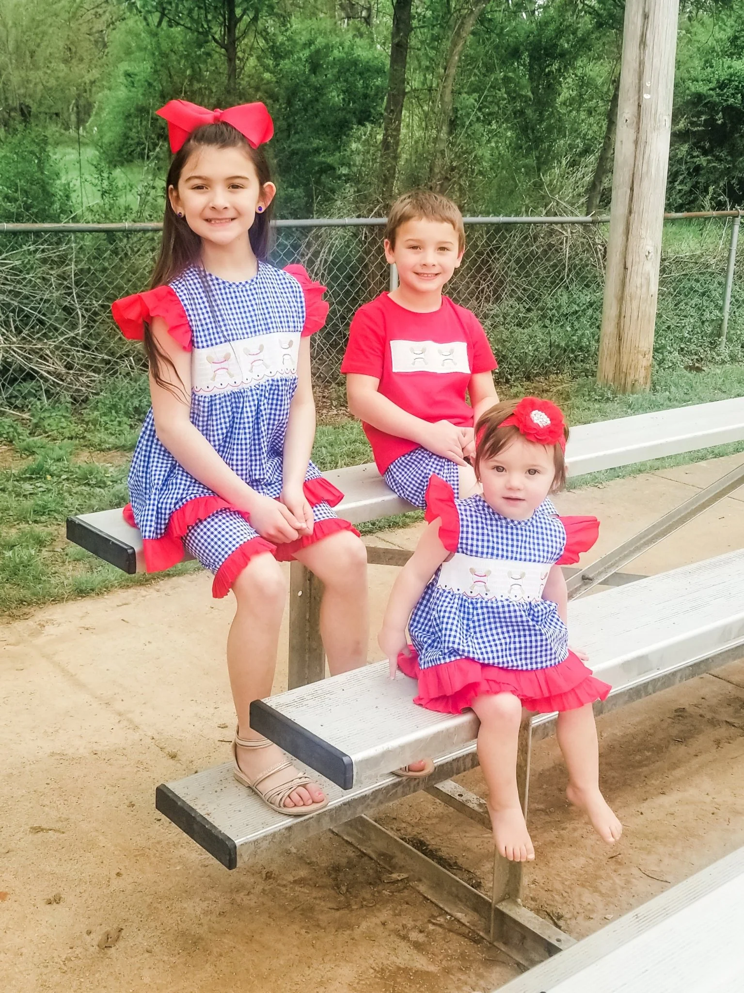 Baseball Blue Check Ruffle Smocked Outfit - Image 5