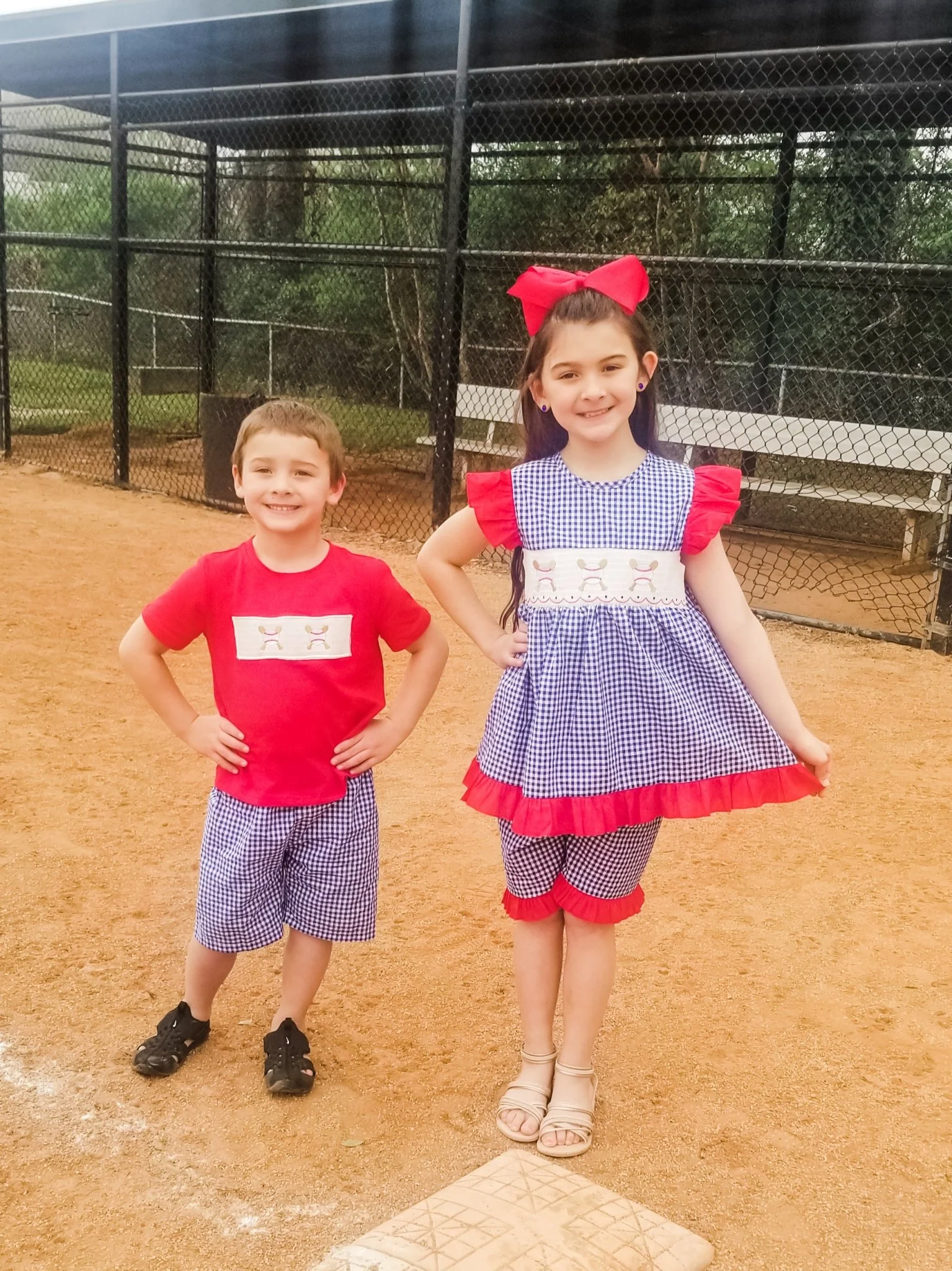 Baseball Blue Check Ruffle Smocked Outfit - Image 6
