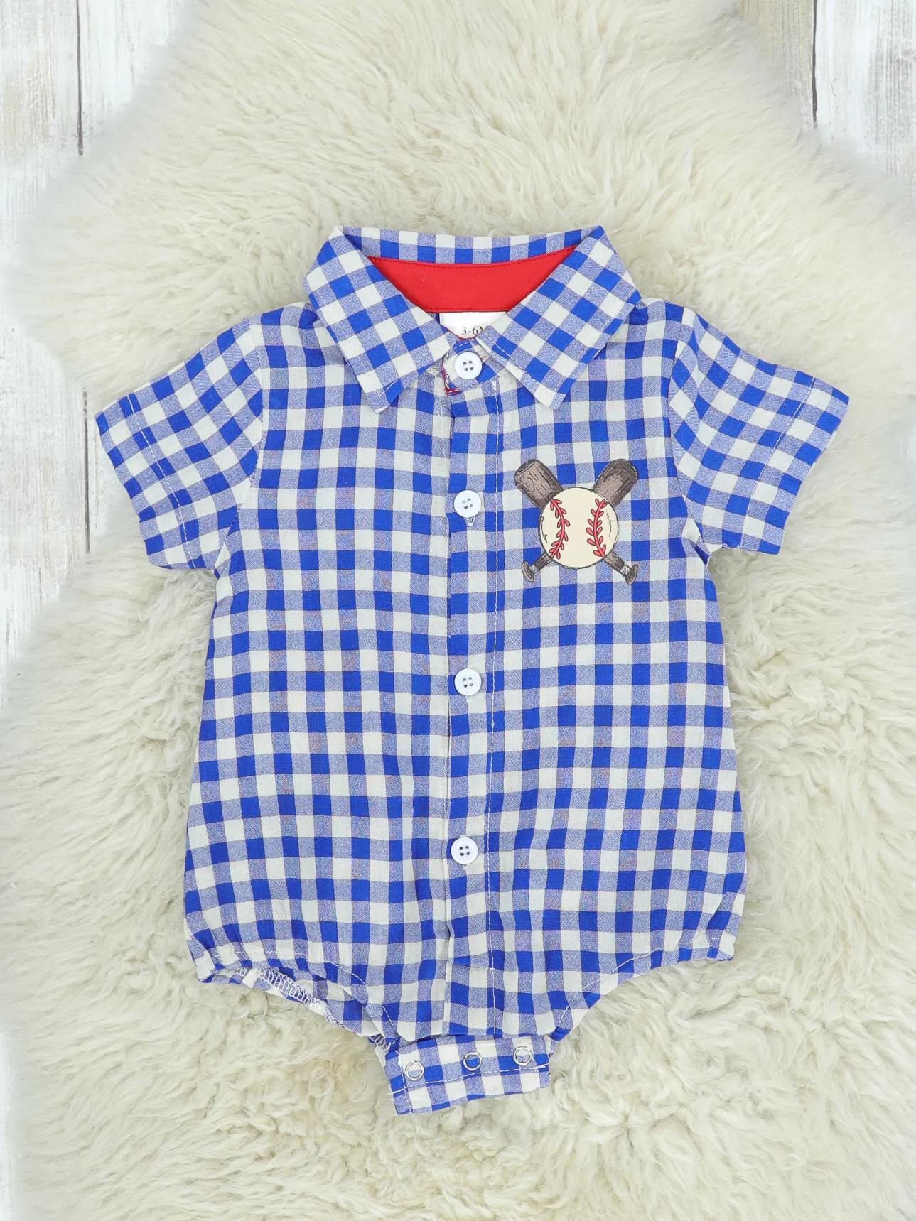 Blue Checked Baseball Button Up Romper
