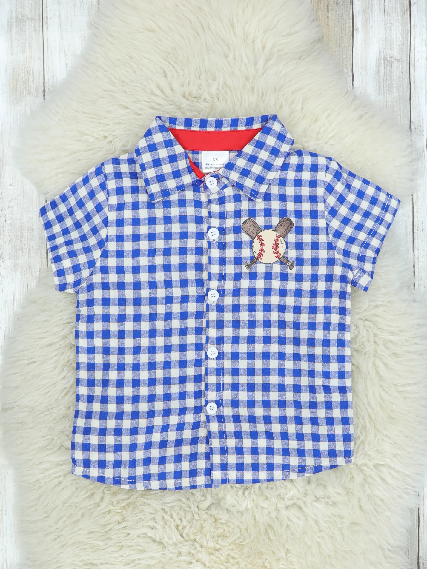 Blue Checked Baseball Button Up Shirt