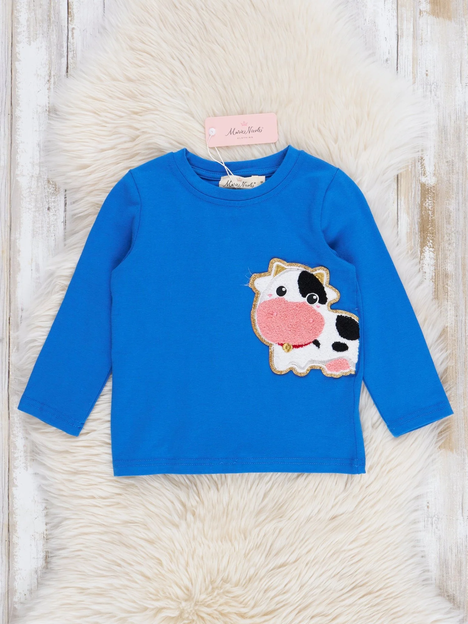 Blue Chenille Cow Shirt