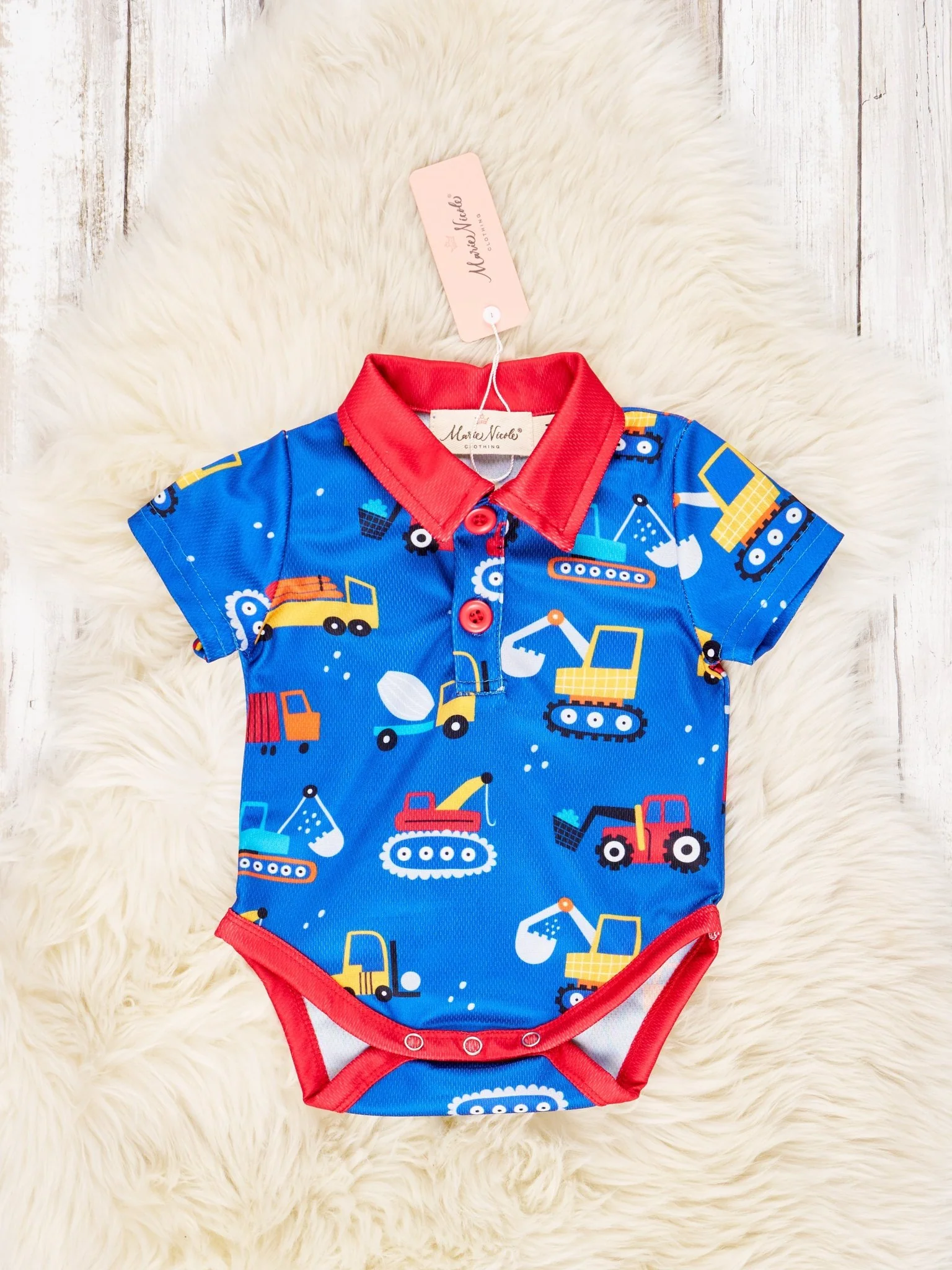 Blue Construction Polo Romper