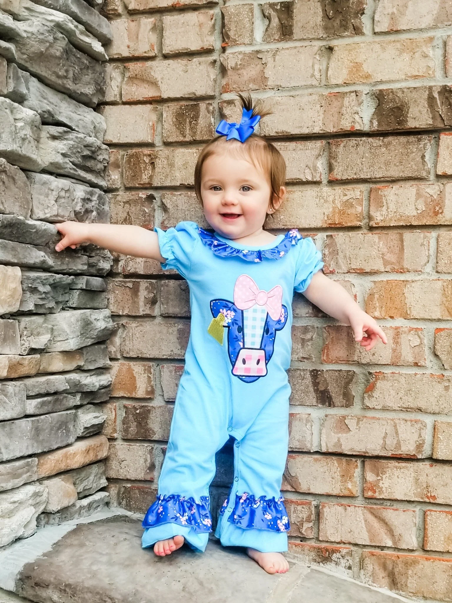 Blue Cow Ruffle Romper - Image 2