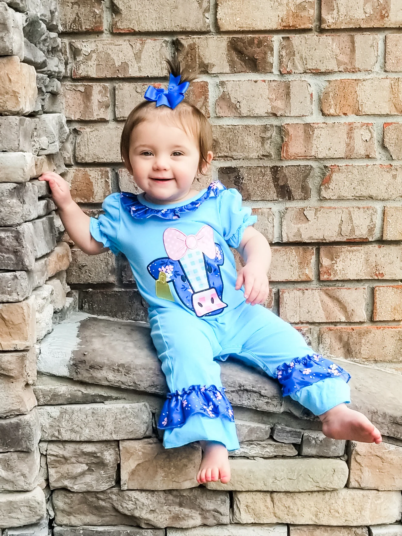 Blue Cow Ruffle Romper - Image 3