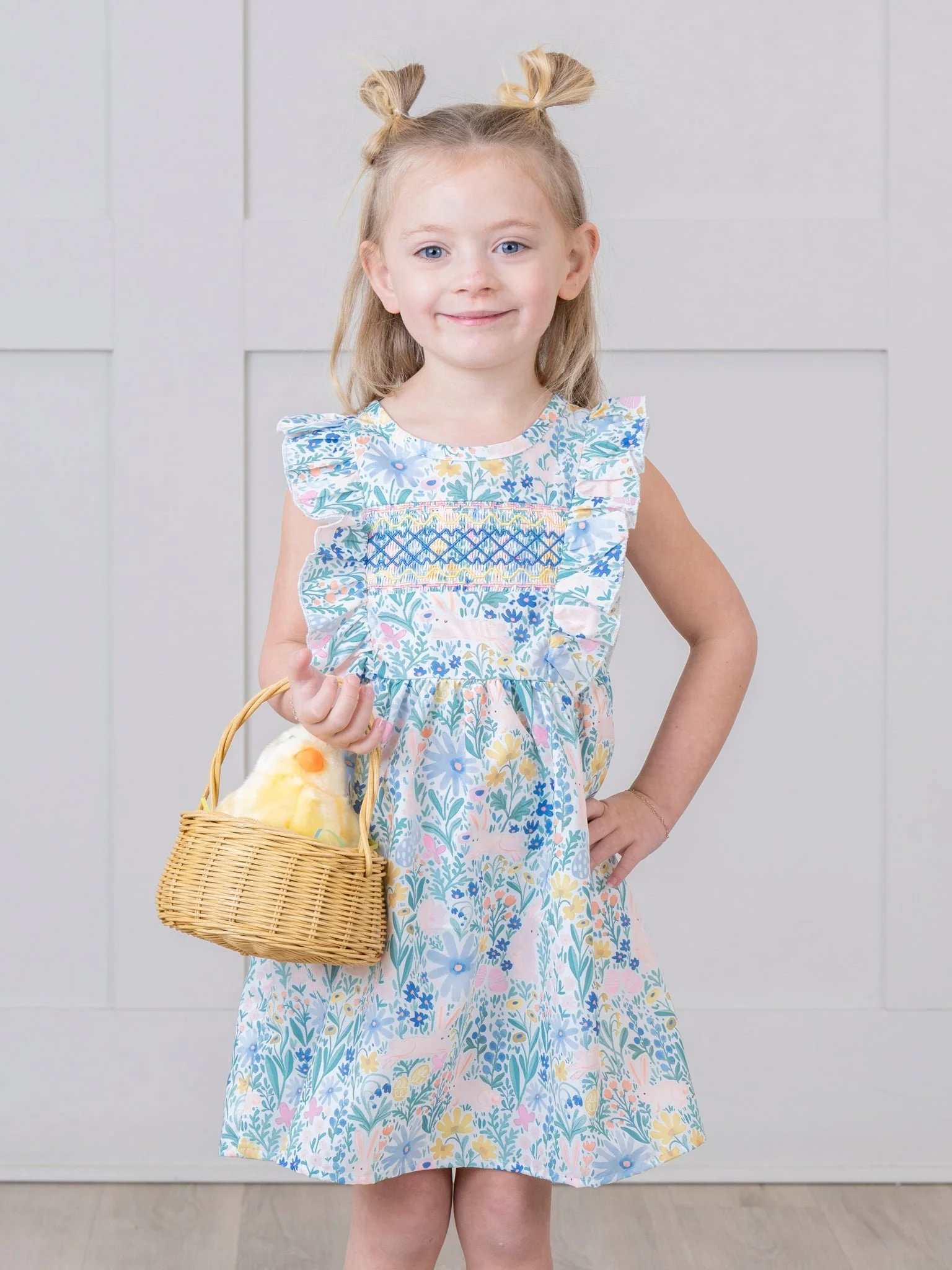 Blue Daisy Smocked Bunny Ruffle Dress