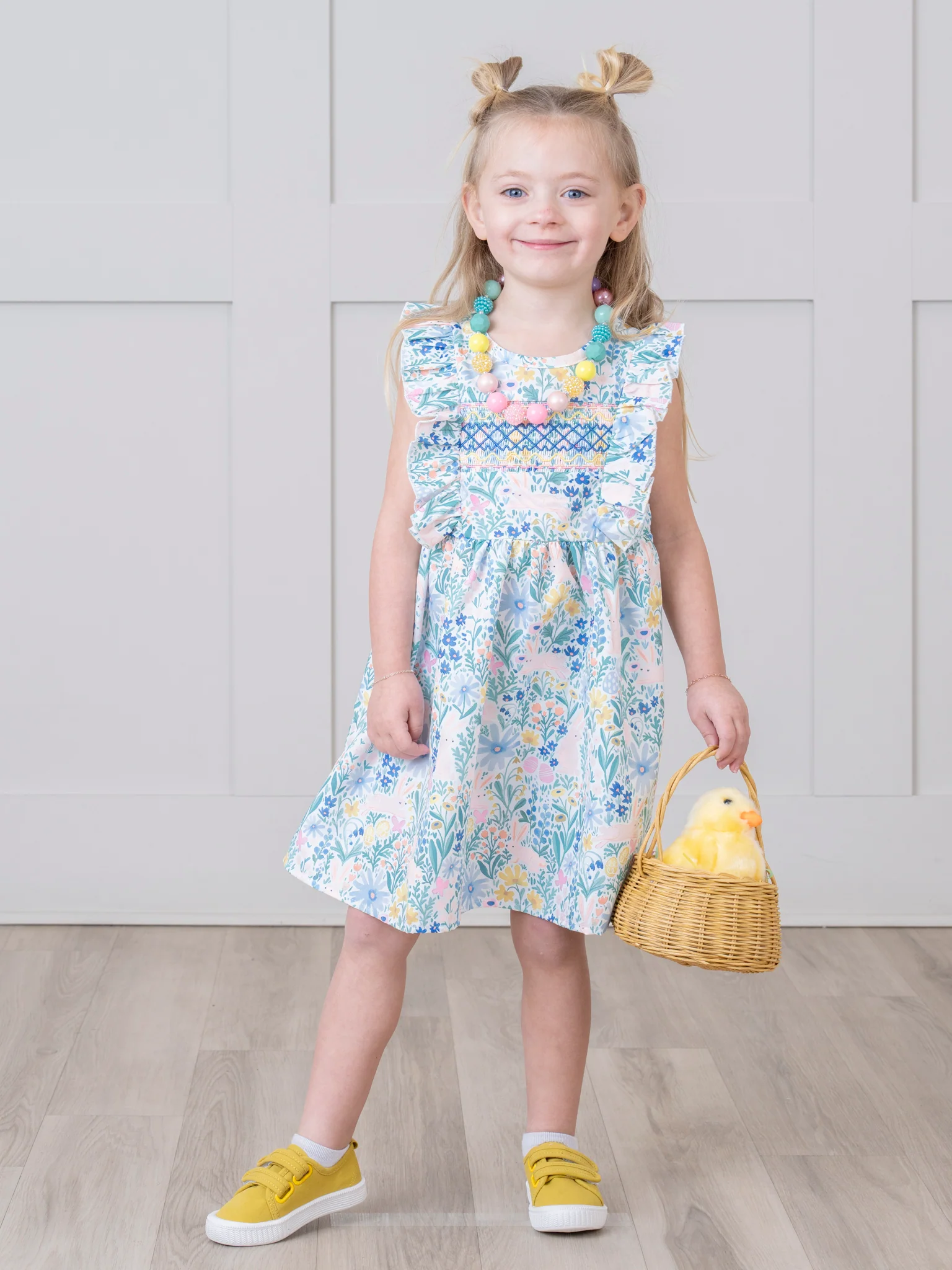 Blue Daisy Smocked Bunny Ruffle Dress - Image 3