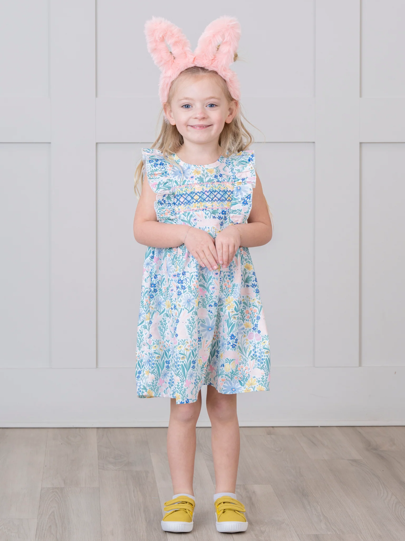 Blue Daisy Smocked Bunny Ruffle Dress - Image 4
