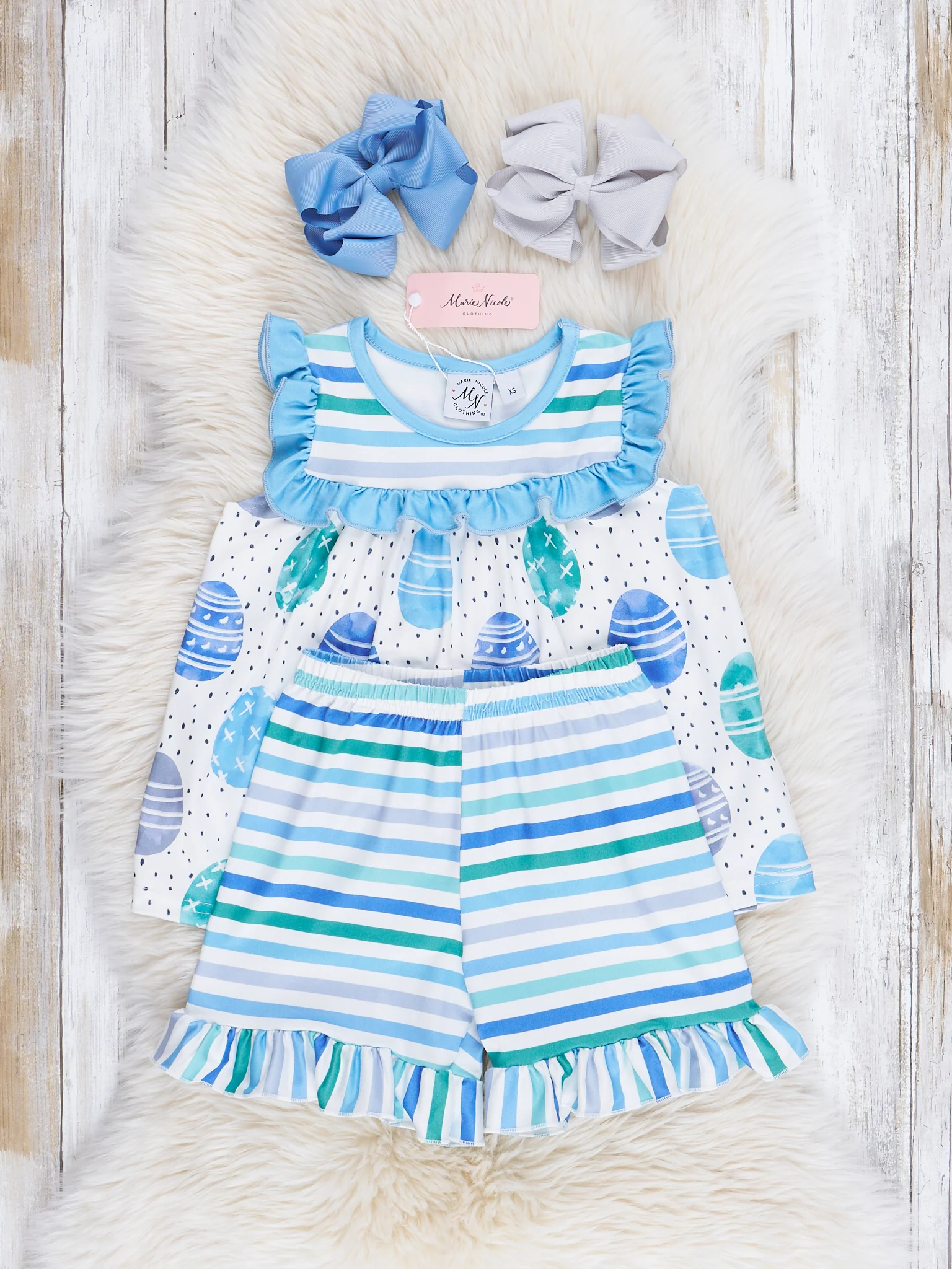 Blue Easter Egg Polka Dot Ruffle Outfit - Image 3