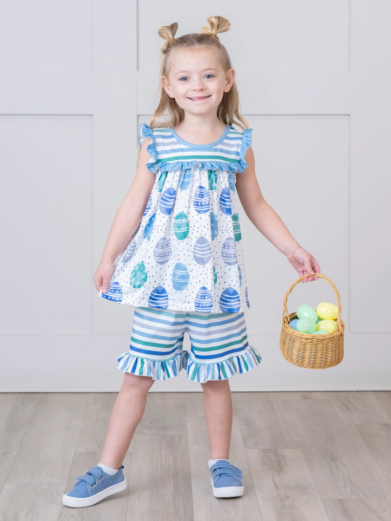 Blue Easter Egg Polka Dot Ruffle Outfit - Image 4