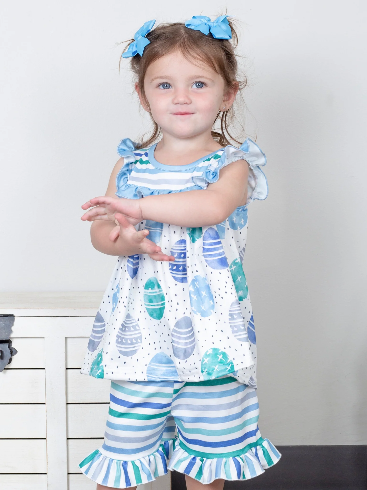 Blue Easter Egg Polka Dot Ruffle Outfit - Image 5