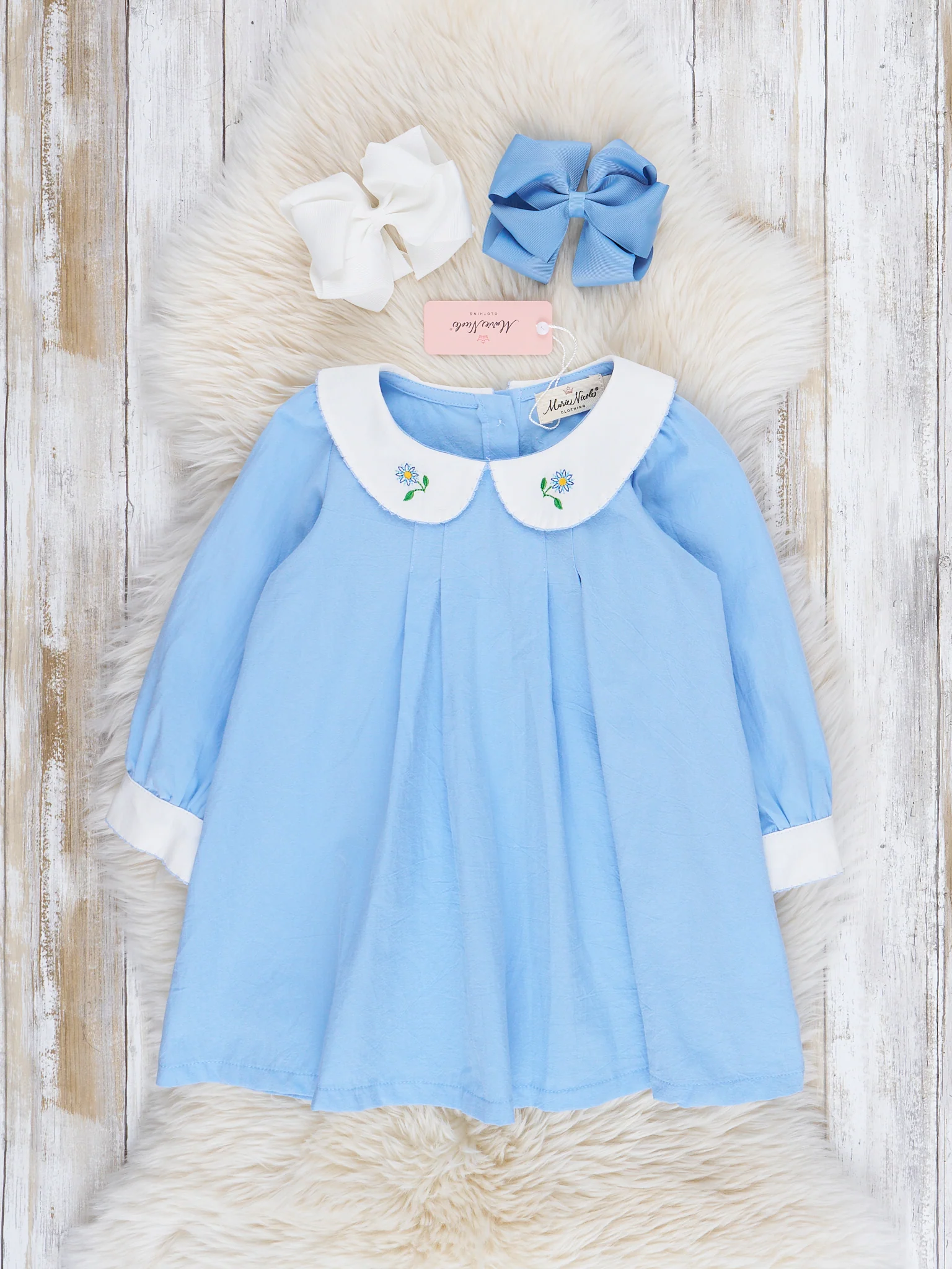 Blue Embroidered Blooms Dress