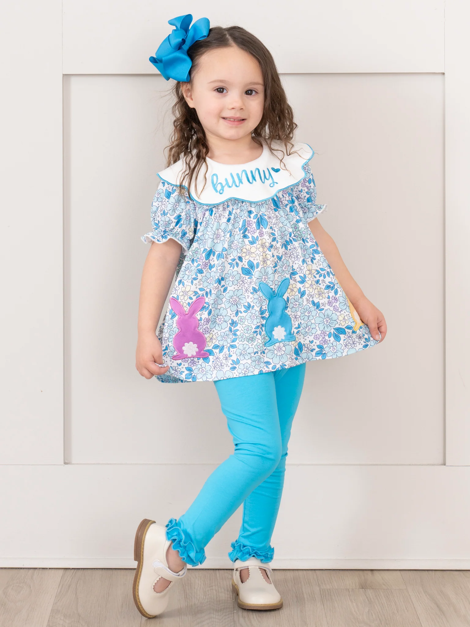 Blue Embroidered Bunny Ruffle Outfit - Image 4
