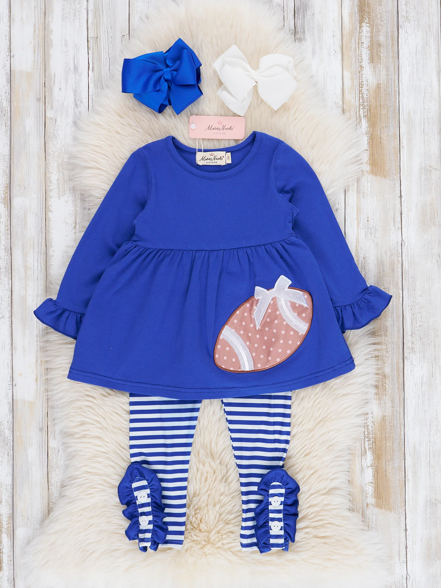 Blue Embroidered Football Ruffle Outfit - Image 2