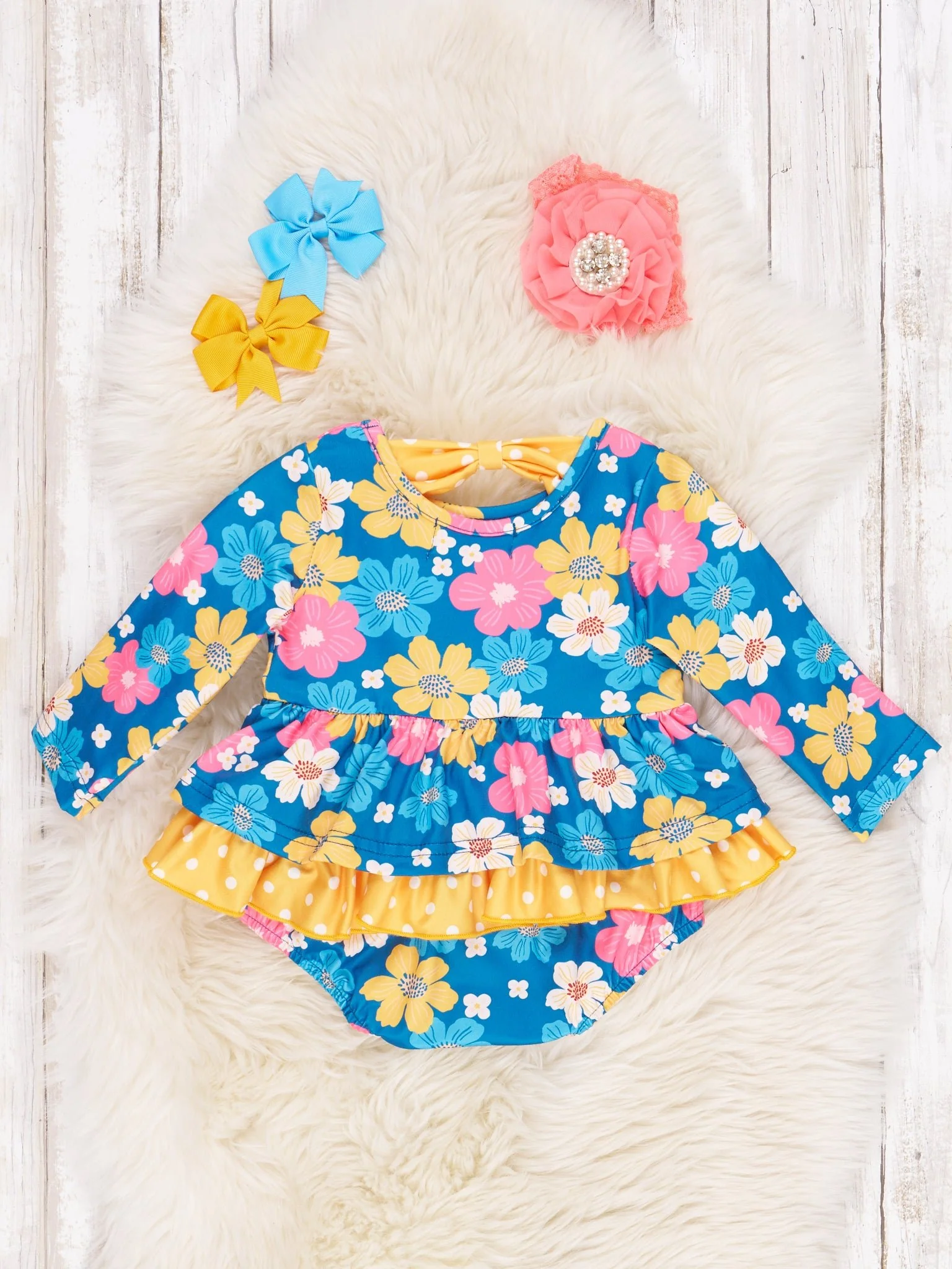 Blue Fall Wildflower Romper - Image 3