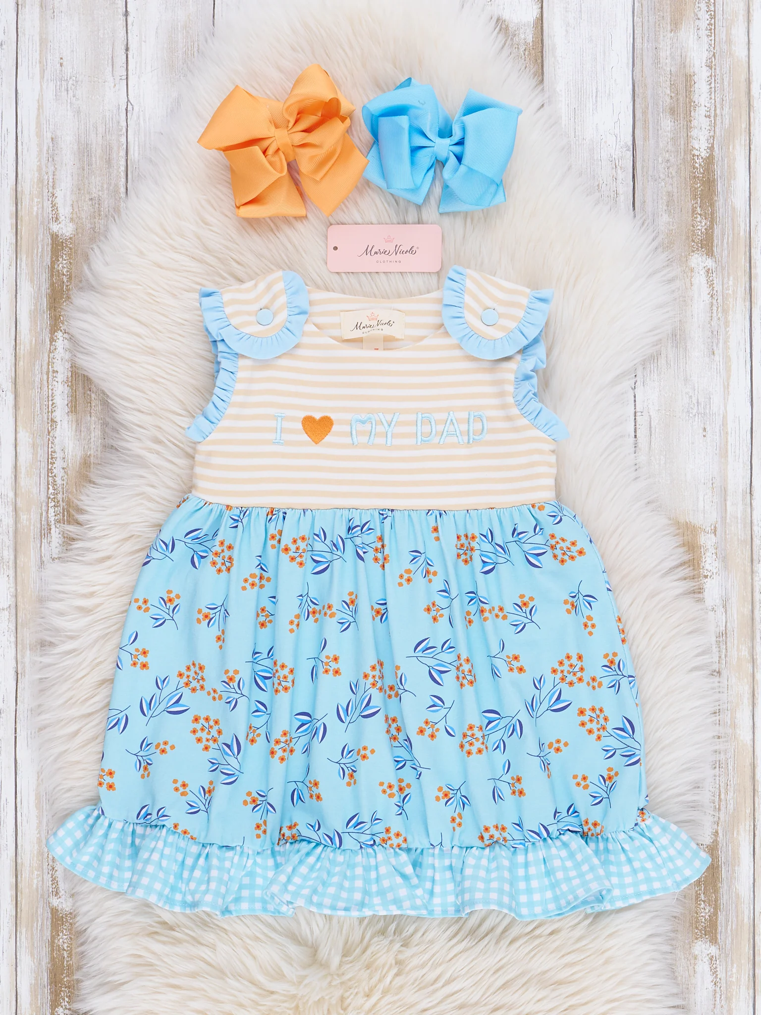 Blue Floral Dad Love Ruffle Dress - Image 2