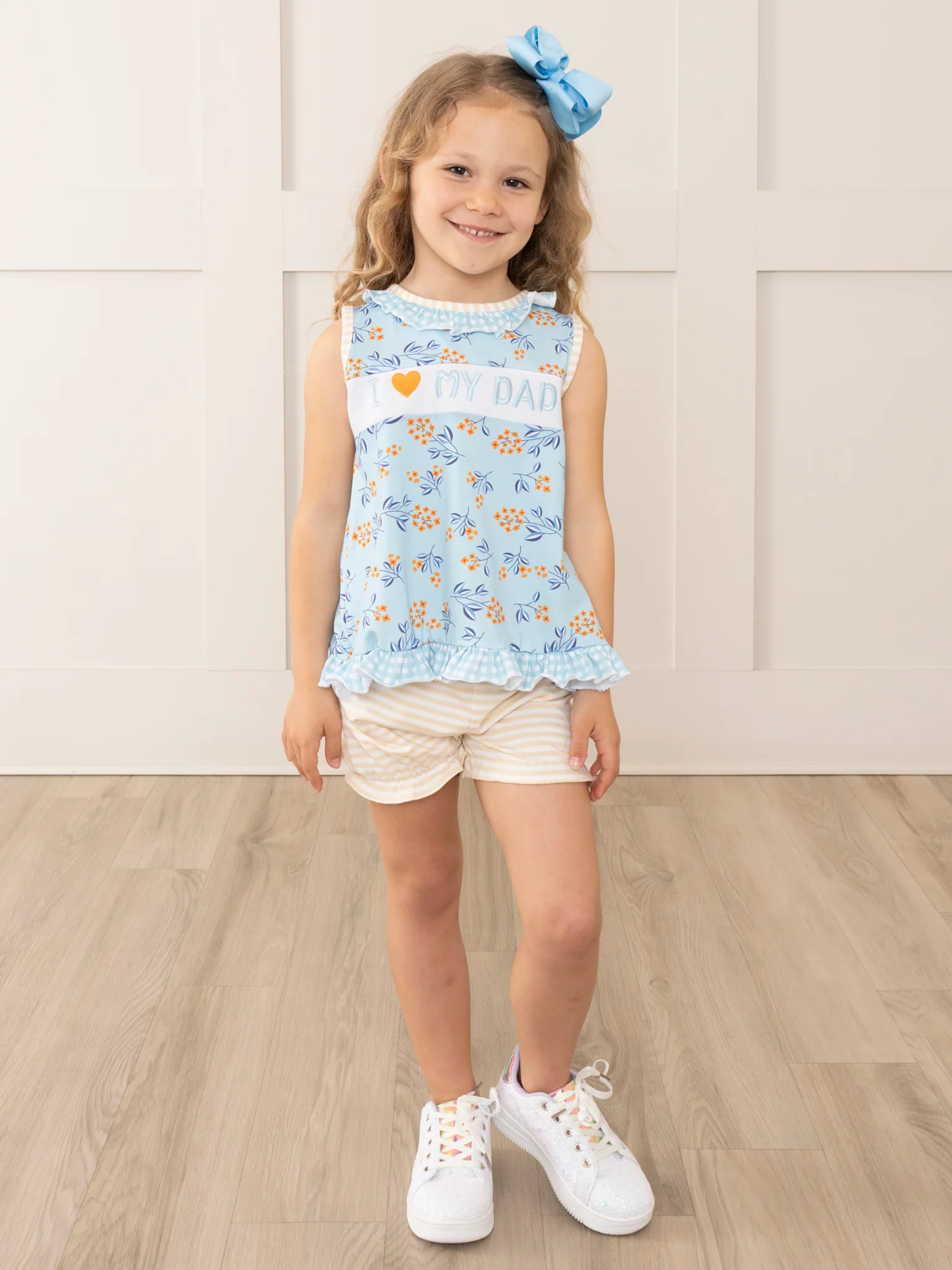 Blue Floral Dad Love Ruffle Outfit - Image 9
