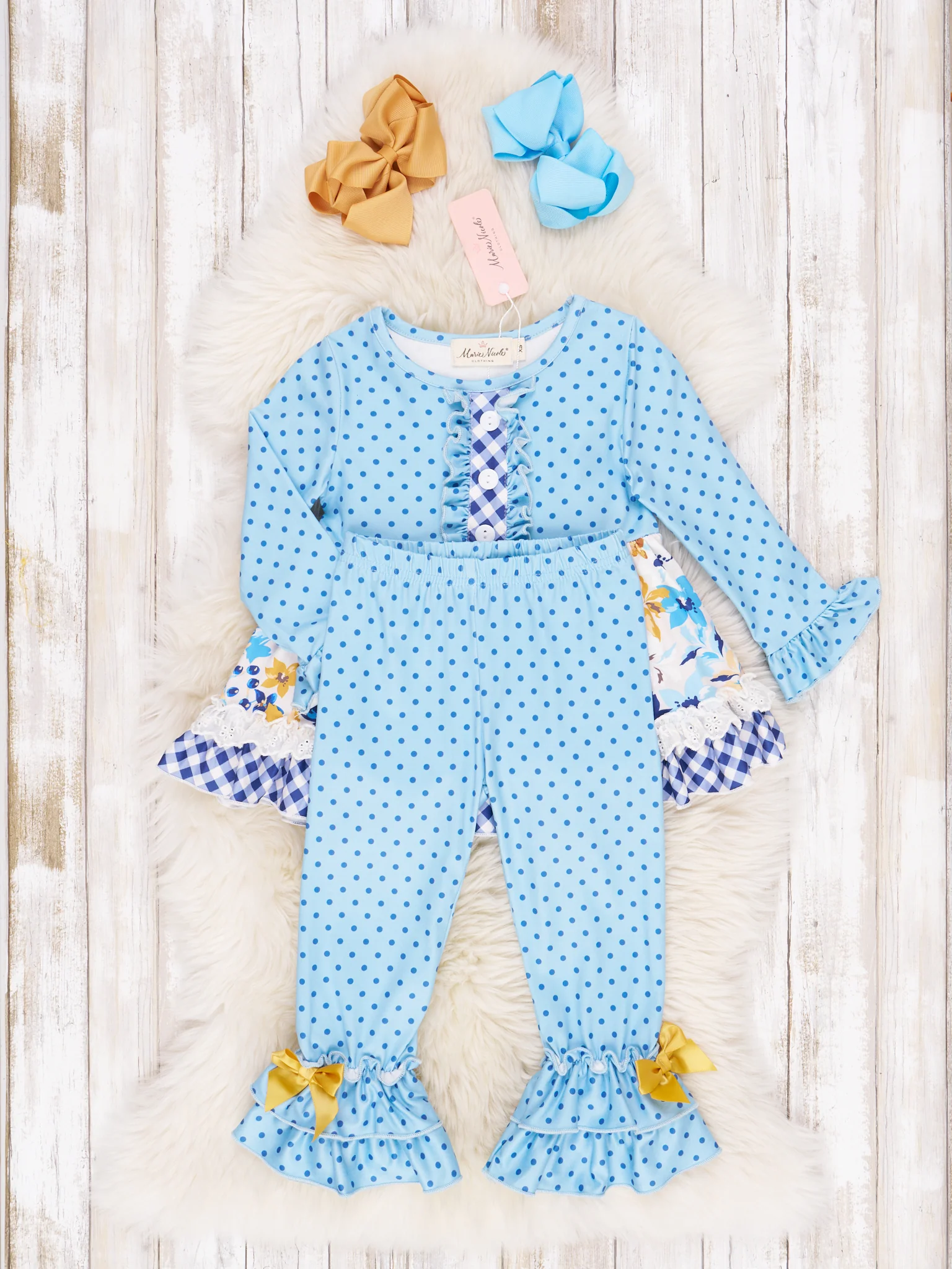 Blue Floral & Gingham Ruffle Outfit - Image 2