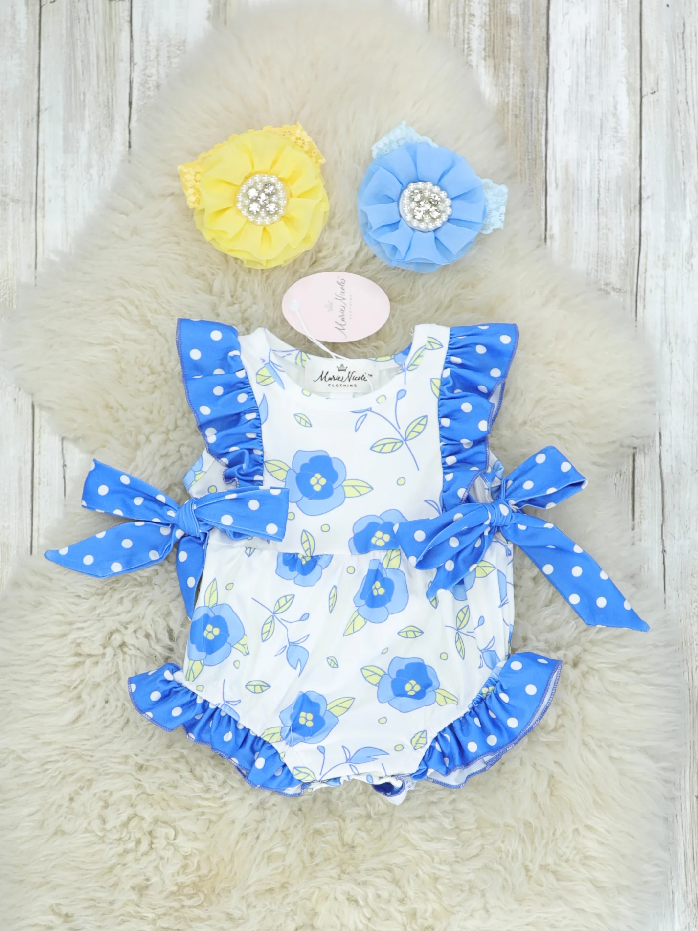 Blue Floral Polka Dot Bubble Romper