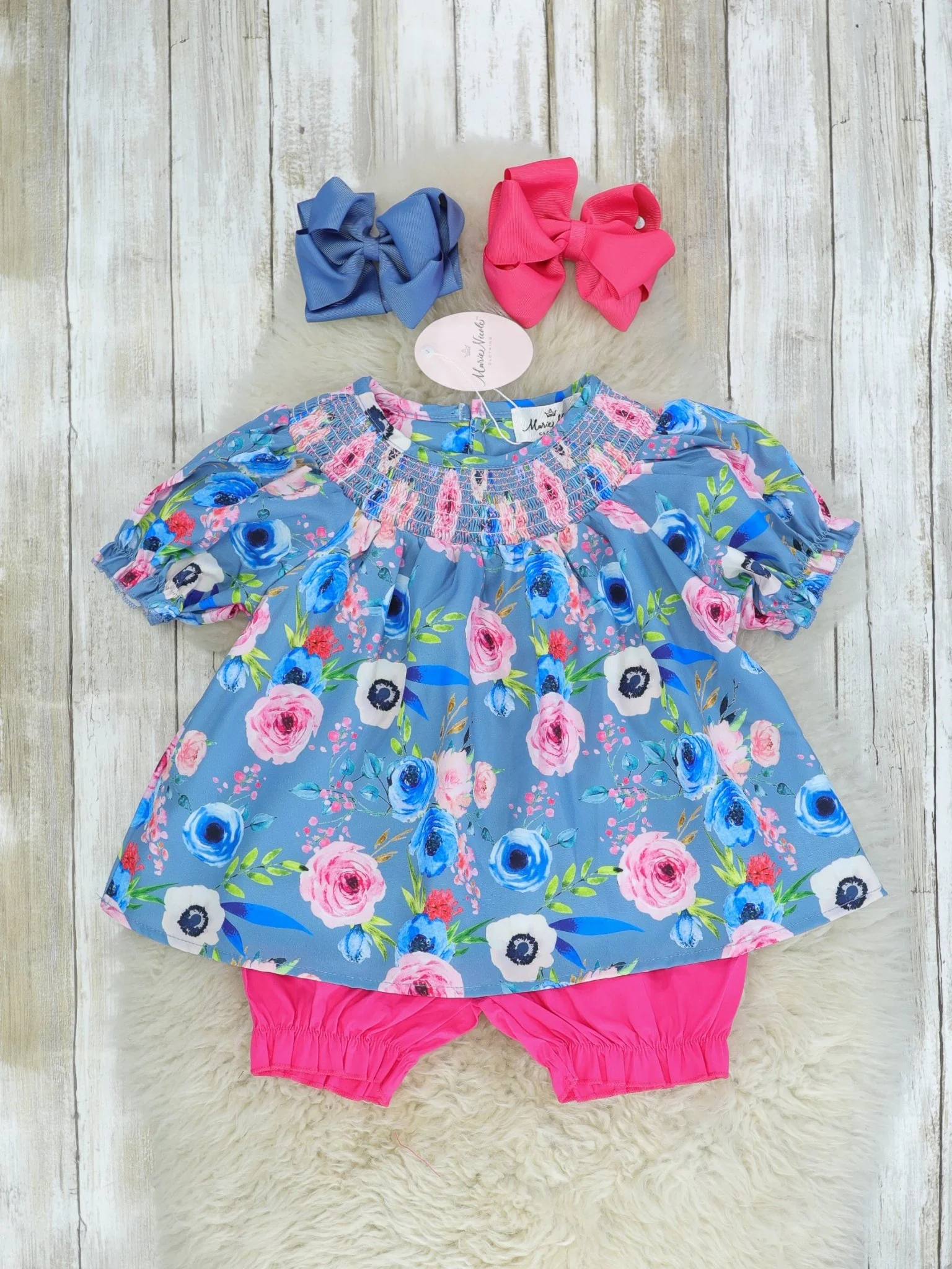 Blue Rose Swing Top & Pink Bottoms Outfit