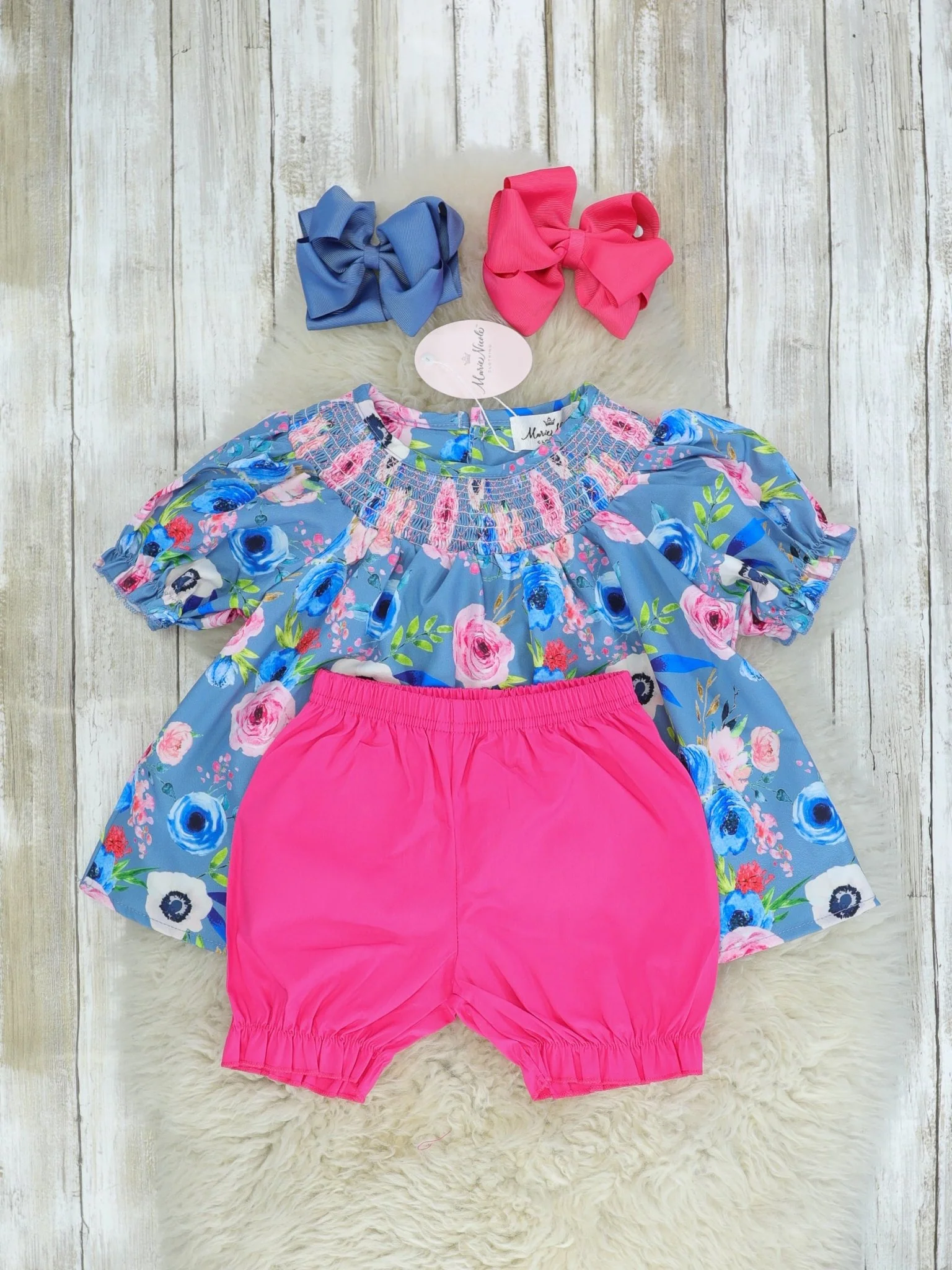 Blue Rose Swing Top & Pink Bottoms Outfit - Image 2